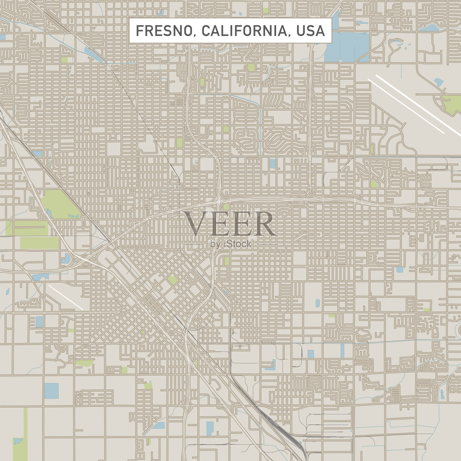 弗雷斯诺加州美国城市街道地图插画图片素材