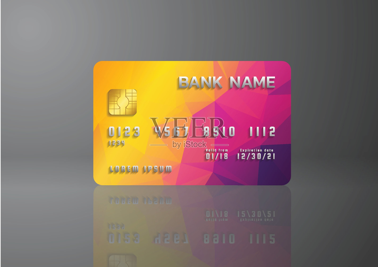 信用卡红色，黄色，灰色背景有阴影。商业抽象设计。插画图片素材