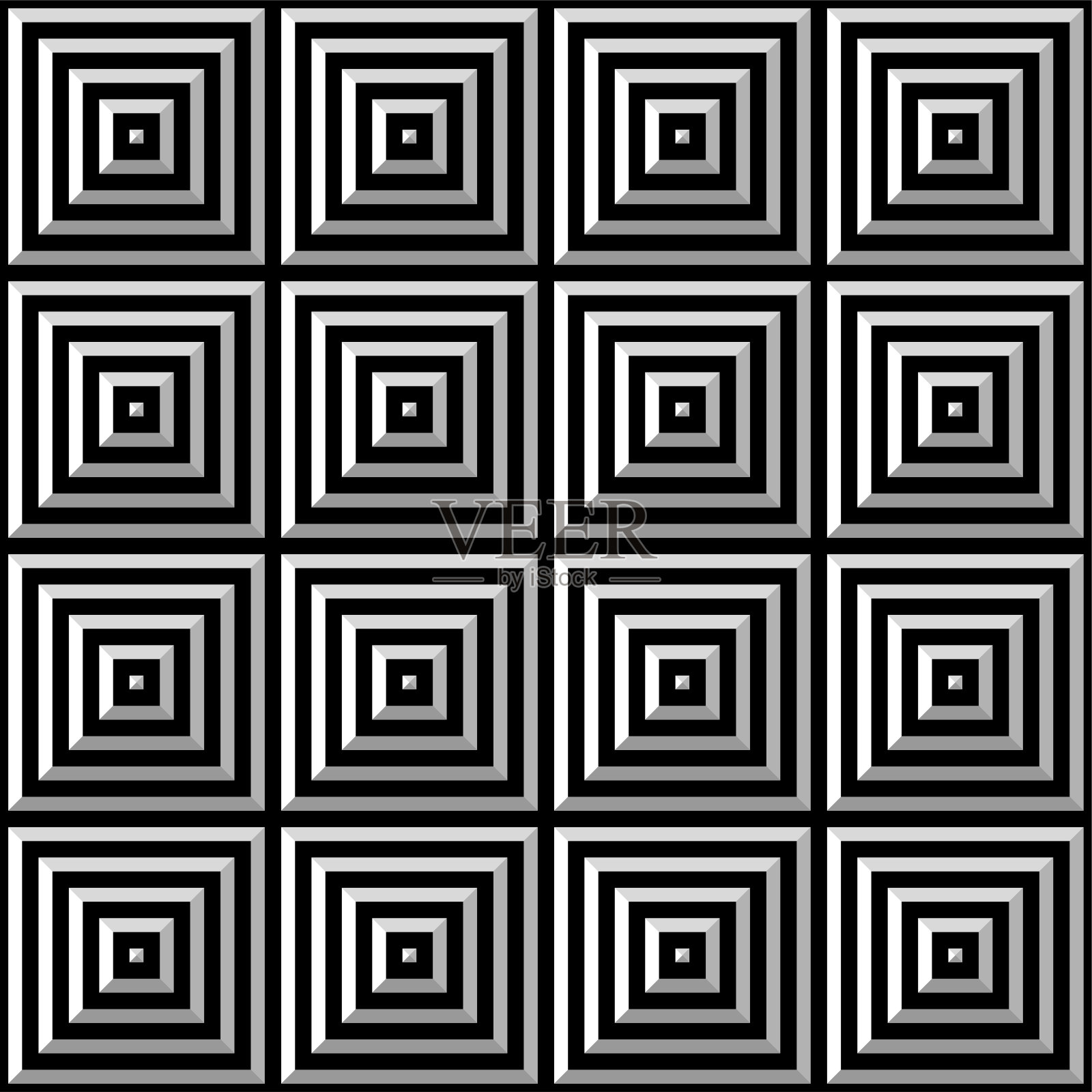 无缝黑白矢量方形图案设计背景插画图片素材