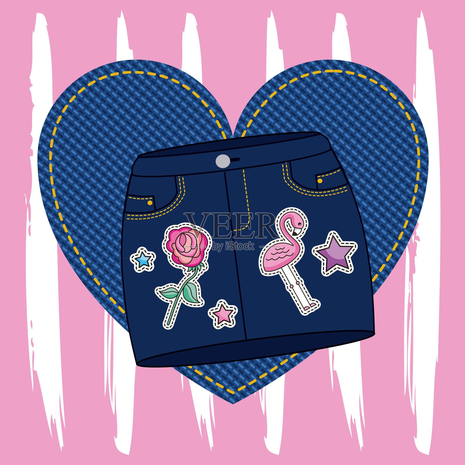 刺绣补丁牛仔插画图片素材