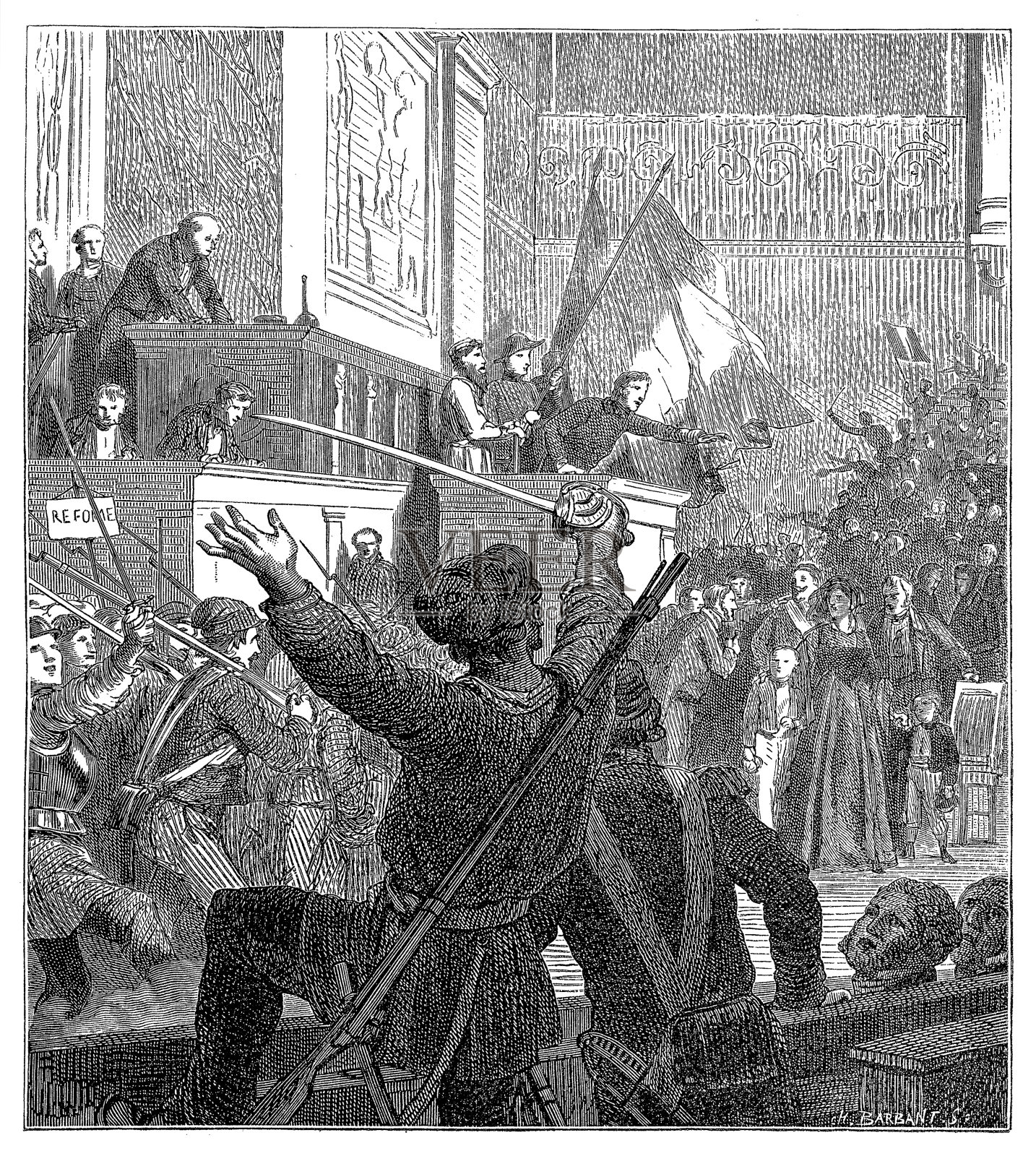 法国1848年自由主义革命：推翻路易·菲利普的起义插画图片素材