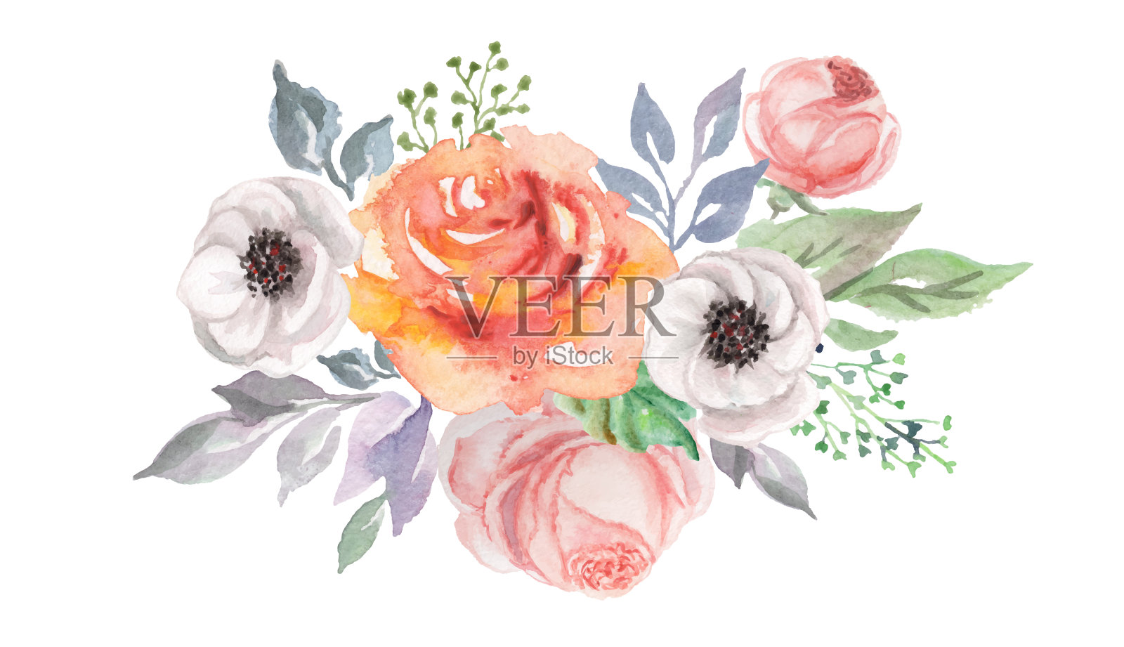 水彩花设计卡，明信片，纺织品，传单插画图片素材