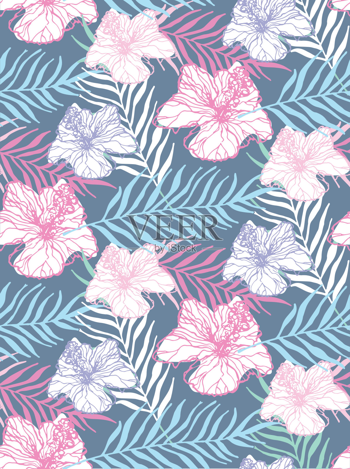 手绘热带树叶涂鸦图案插画图片素材