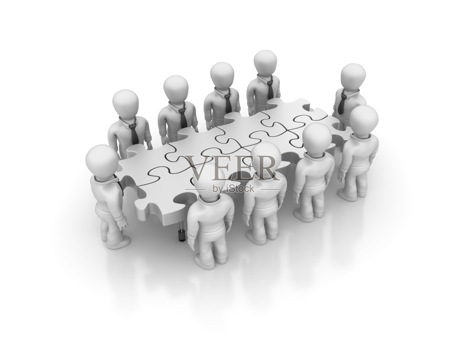 商业团队与拼图表- 3D渲染照片摄影图片