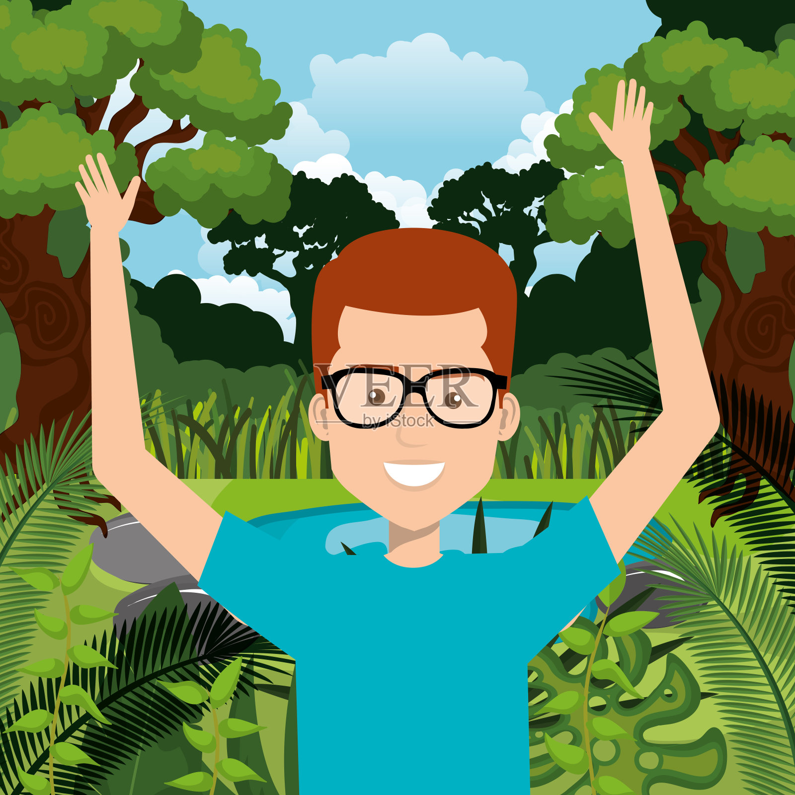 人类在丛林中庆祝插画图片素材