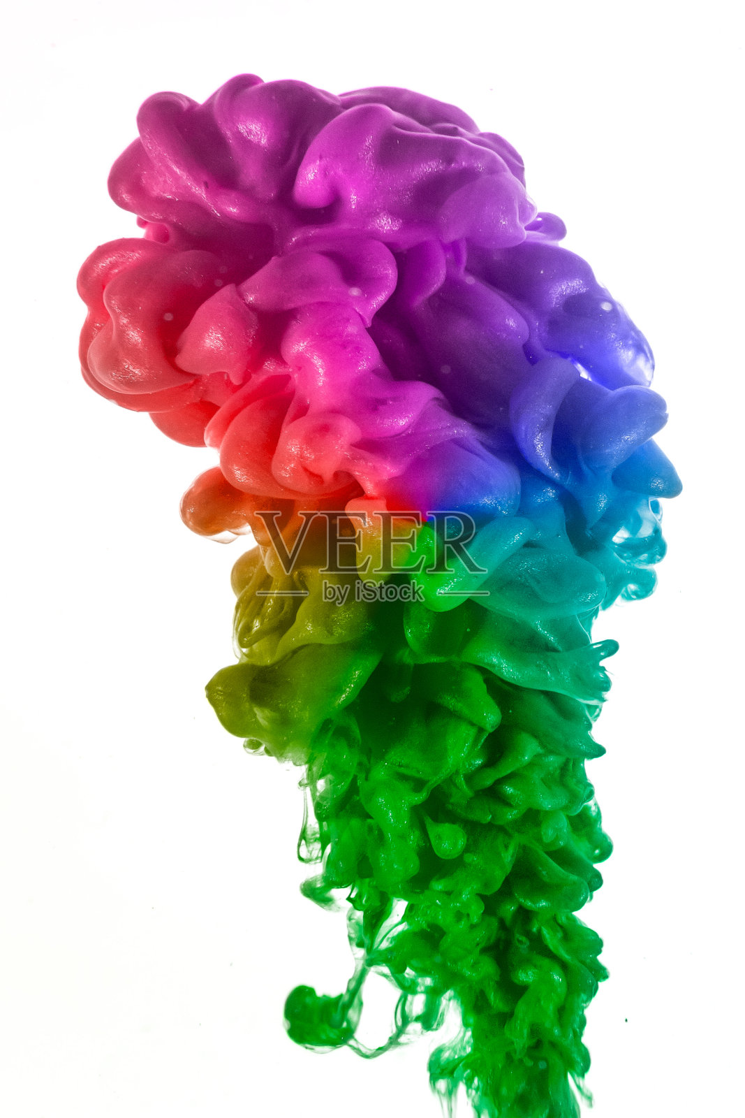 彩色染料在水中白色背景照片摄影图片