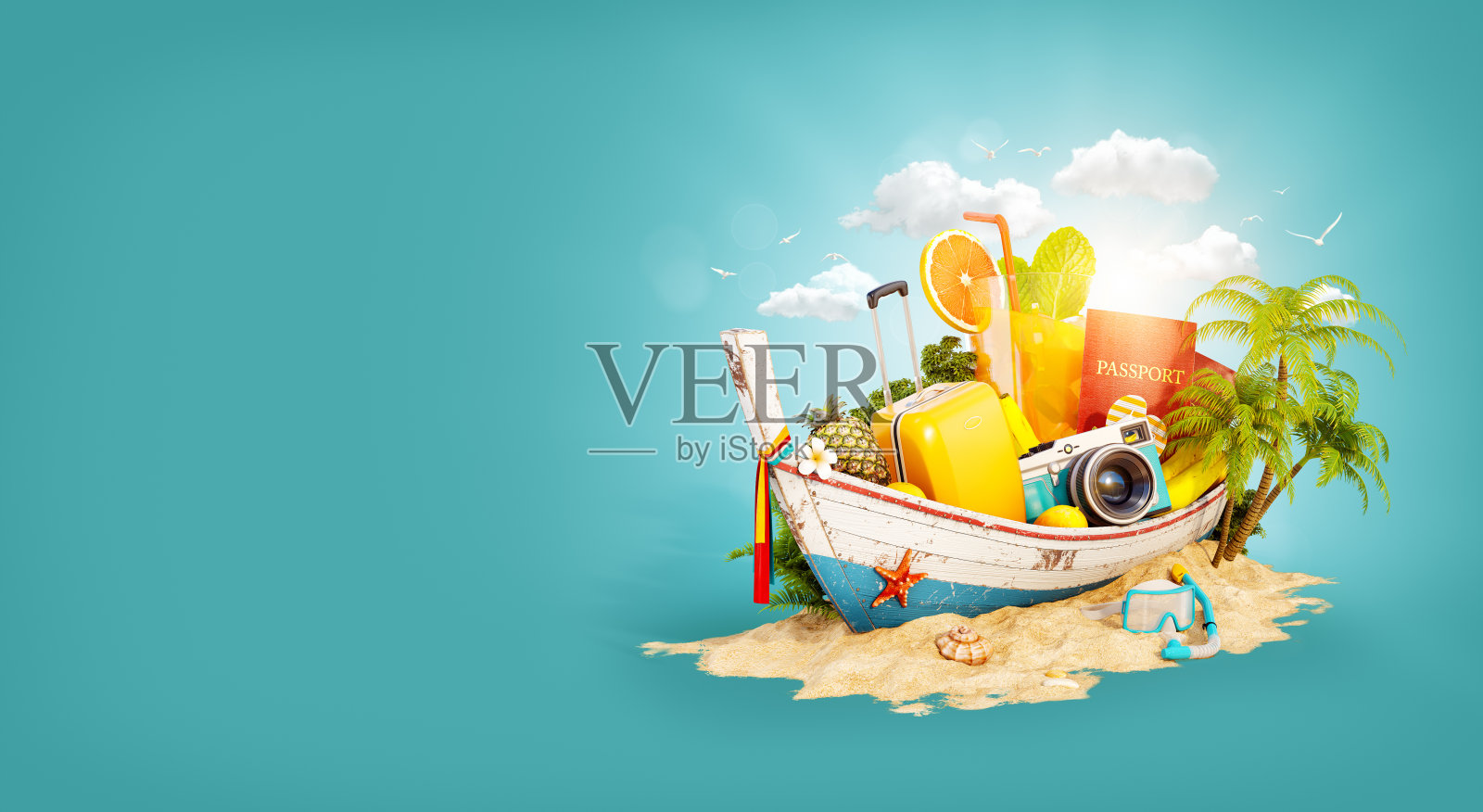 漂亮的泰国船与手提箱照片摄影图片