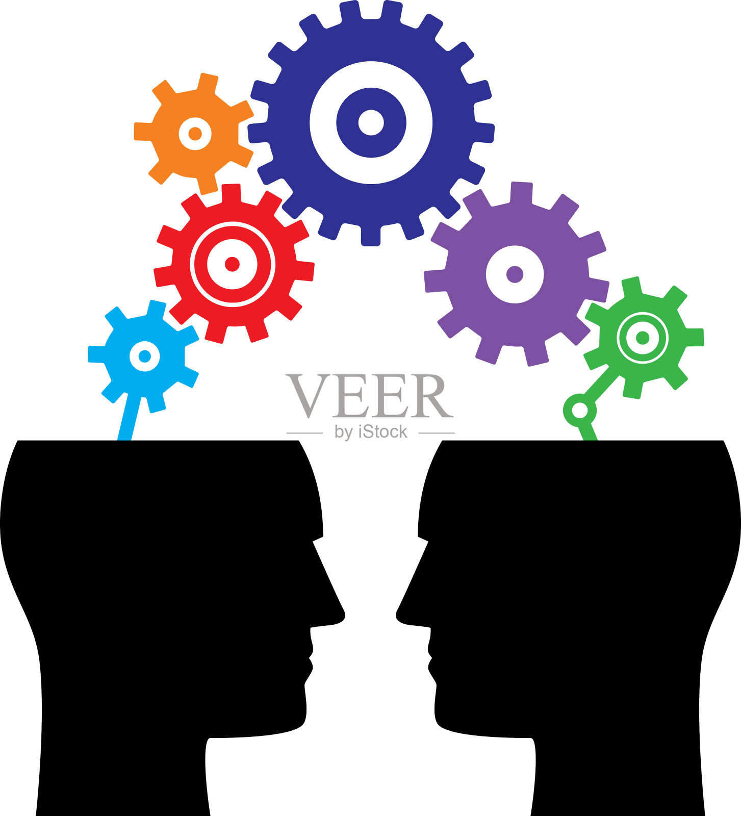 彩色连接齿轮头插画图片素材