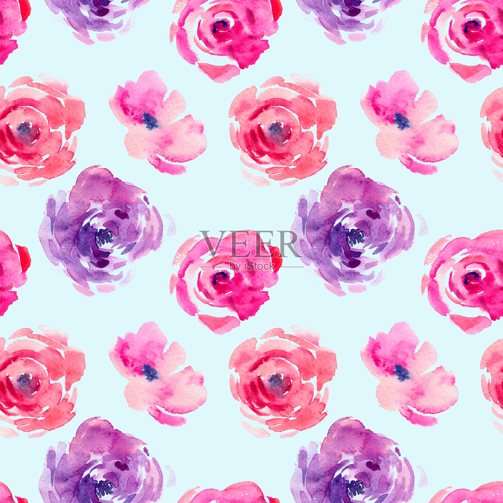 自然水彩玫瑰无缝图案插画图片素材