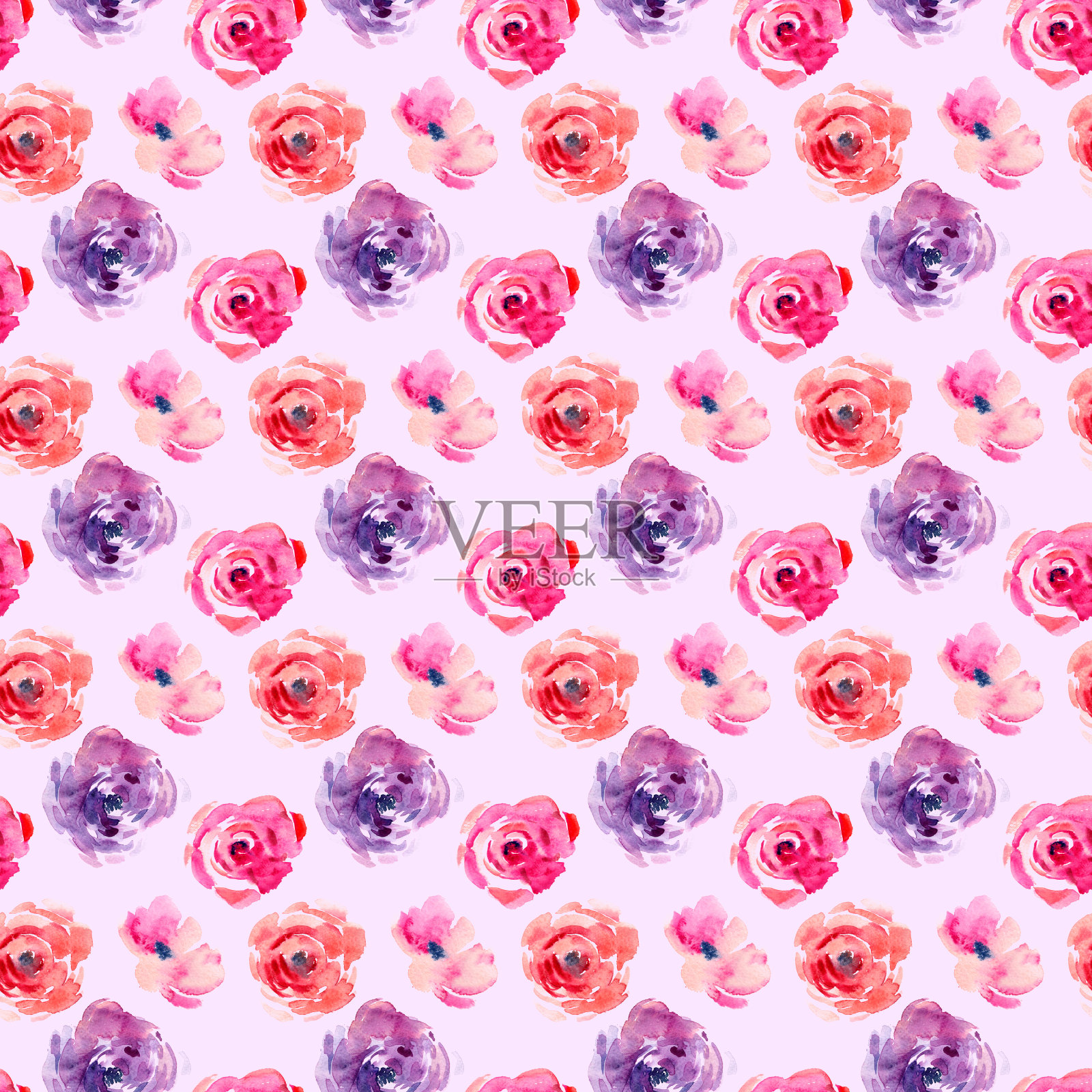 自然水彩玫瑰无缝图案插画图片素材