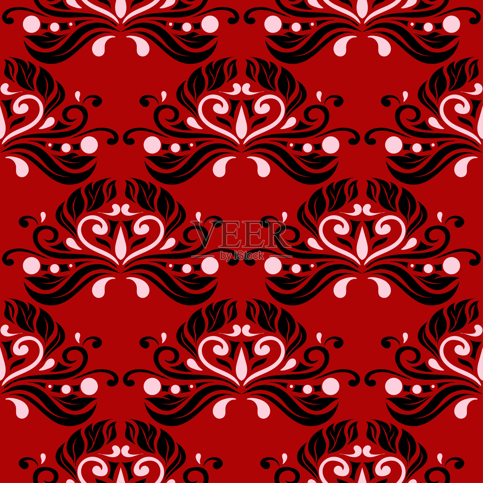 红色背景上的花无缝图案插画图片素材