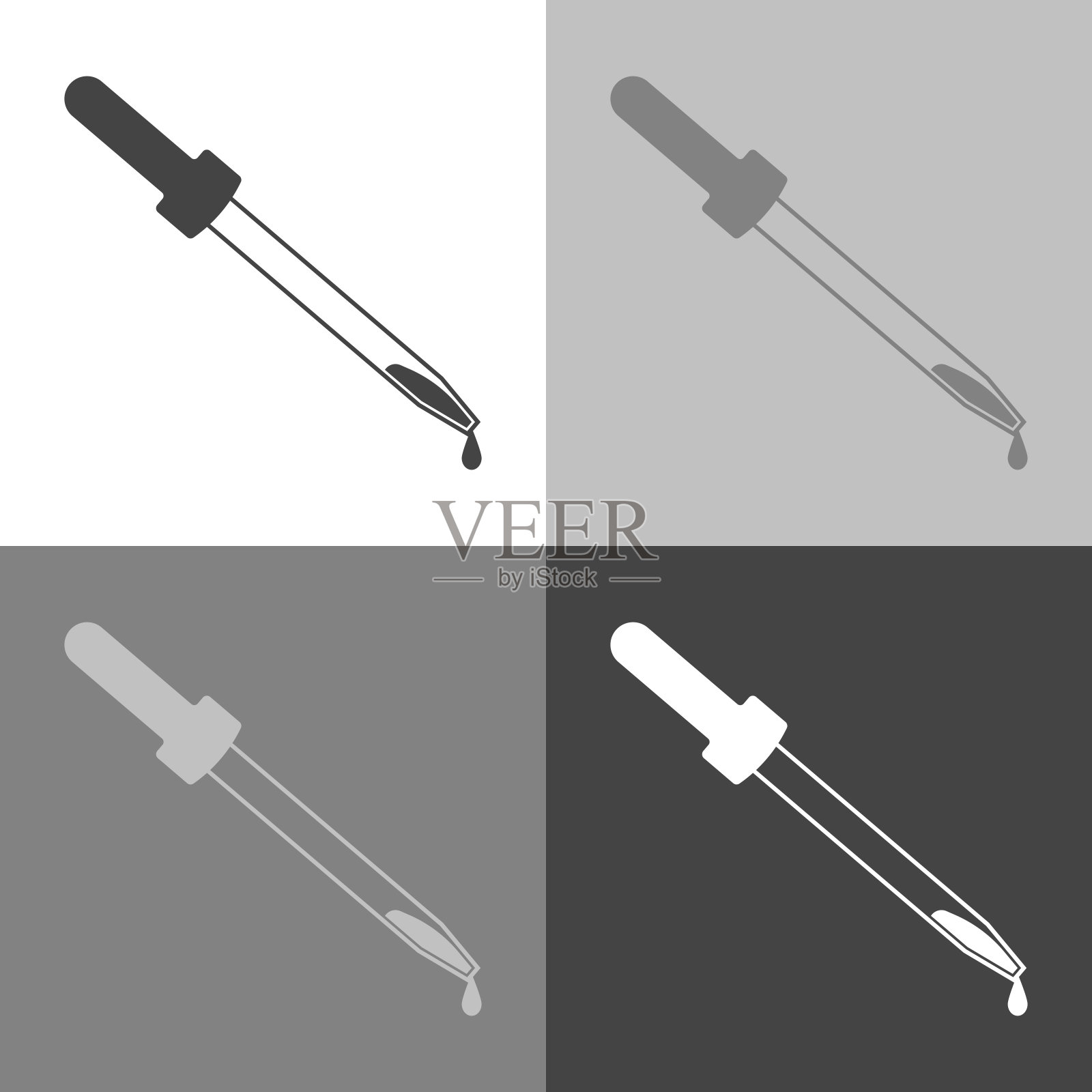 矢量图像滴管。矢量移液管图标设置为白-灰-黑颜色插画图片素材