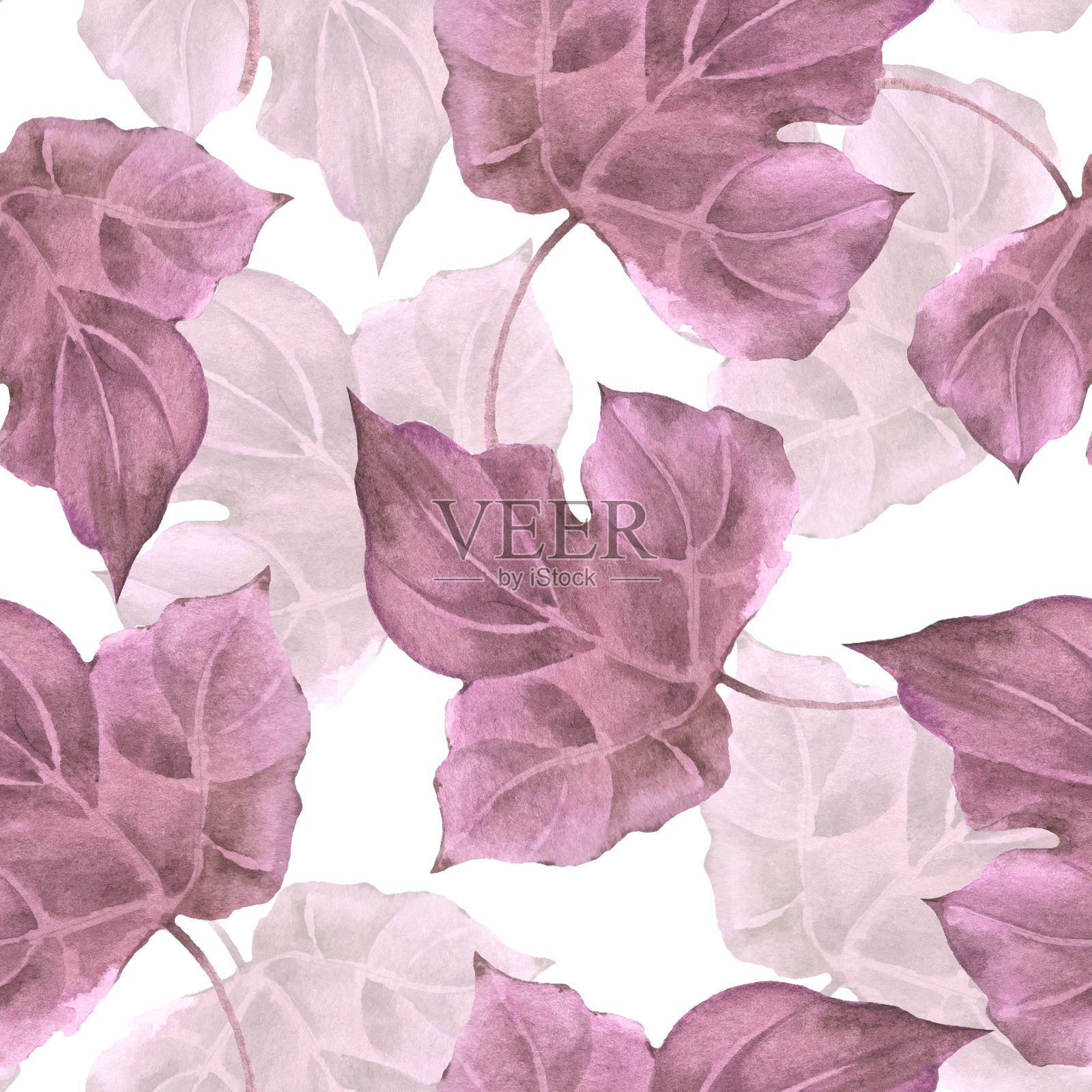 无缝模式与水彩树叶插画图片素材