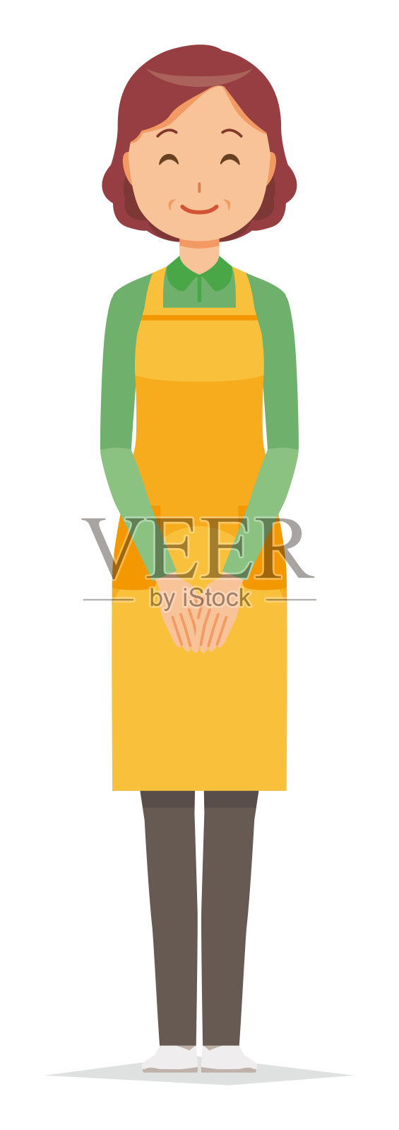 一位穿着围裙的中年家庭主妇面带微笑插画图片素材