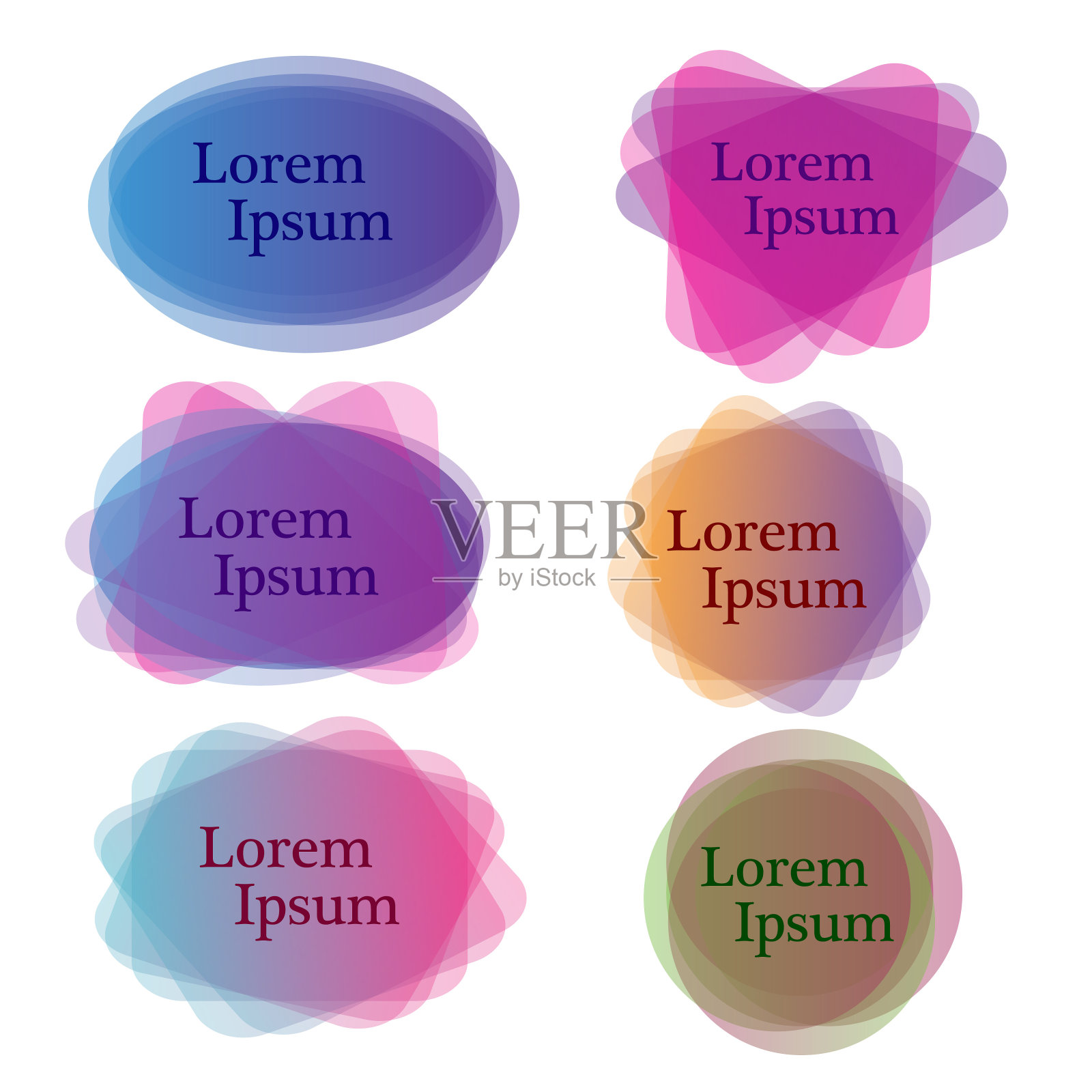 矢量组的彩色不同形状的抽象横幅。图形覆盖横幅，标签，标签，演讲气泡设计插画图片素材