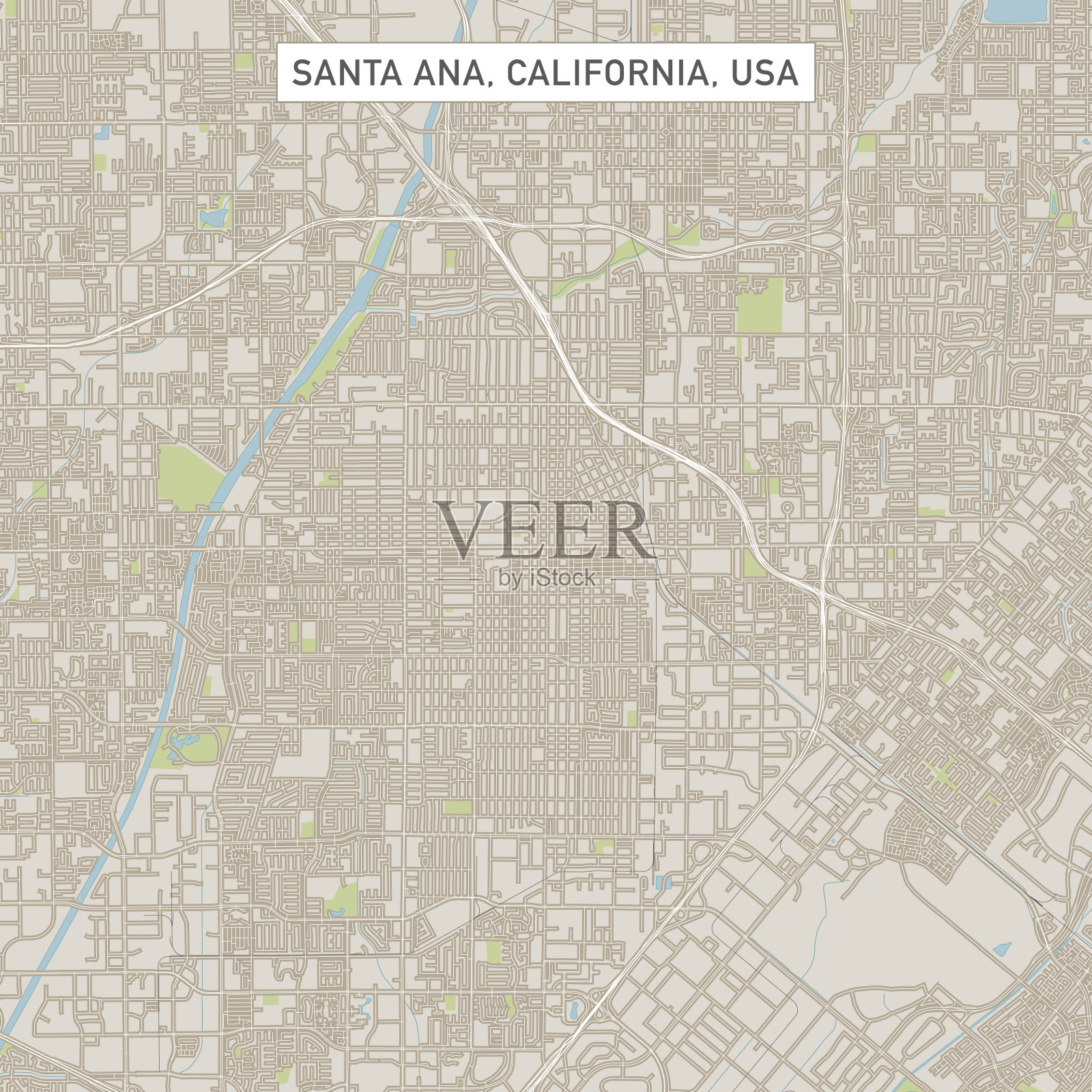 美国加利福尼亚州圣安娜城市街道地图插画图片素材