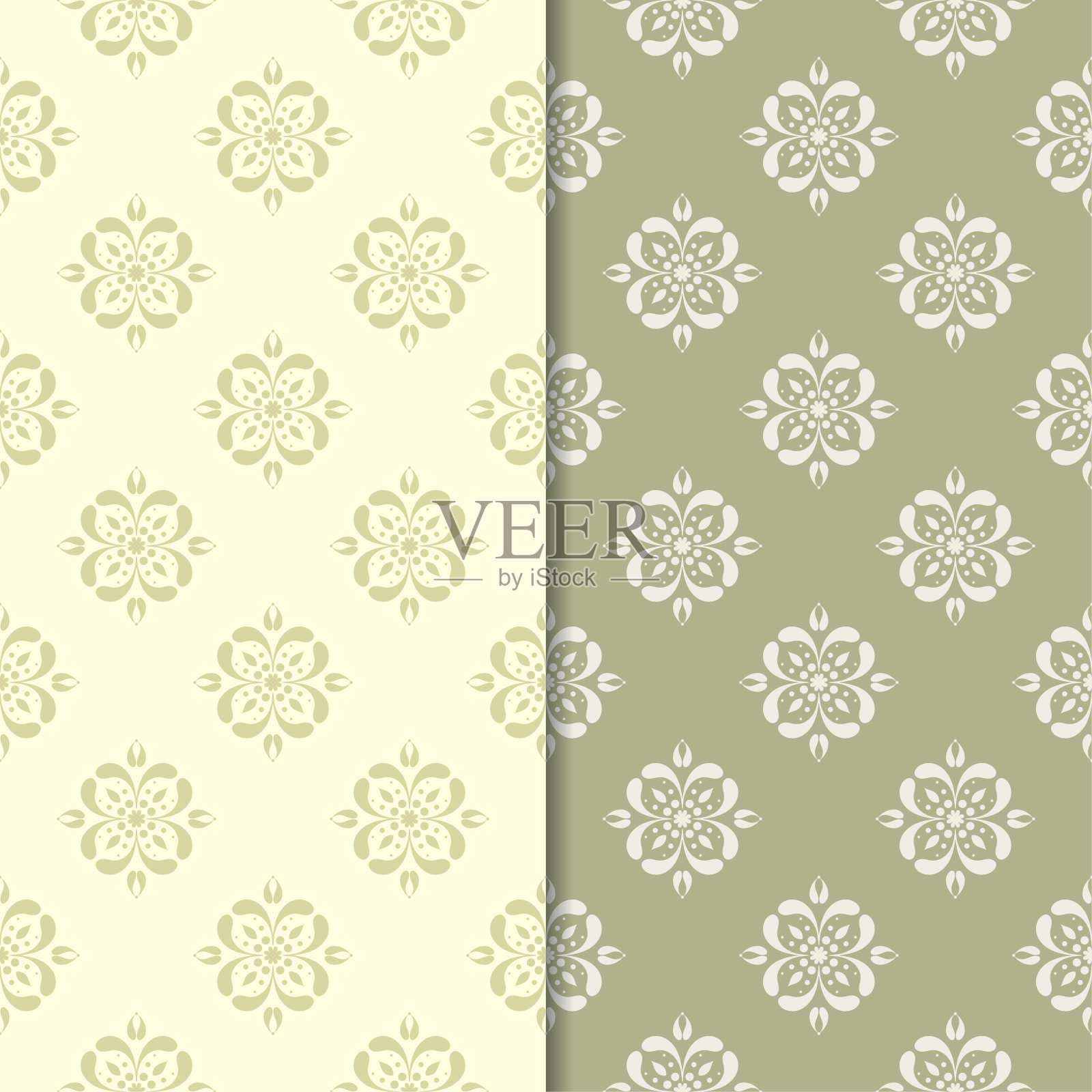 橄榄绿的花卉图案。无缝模式集插画图片素材