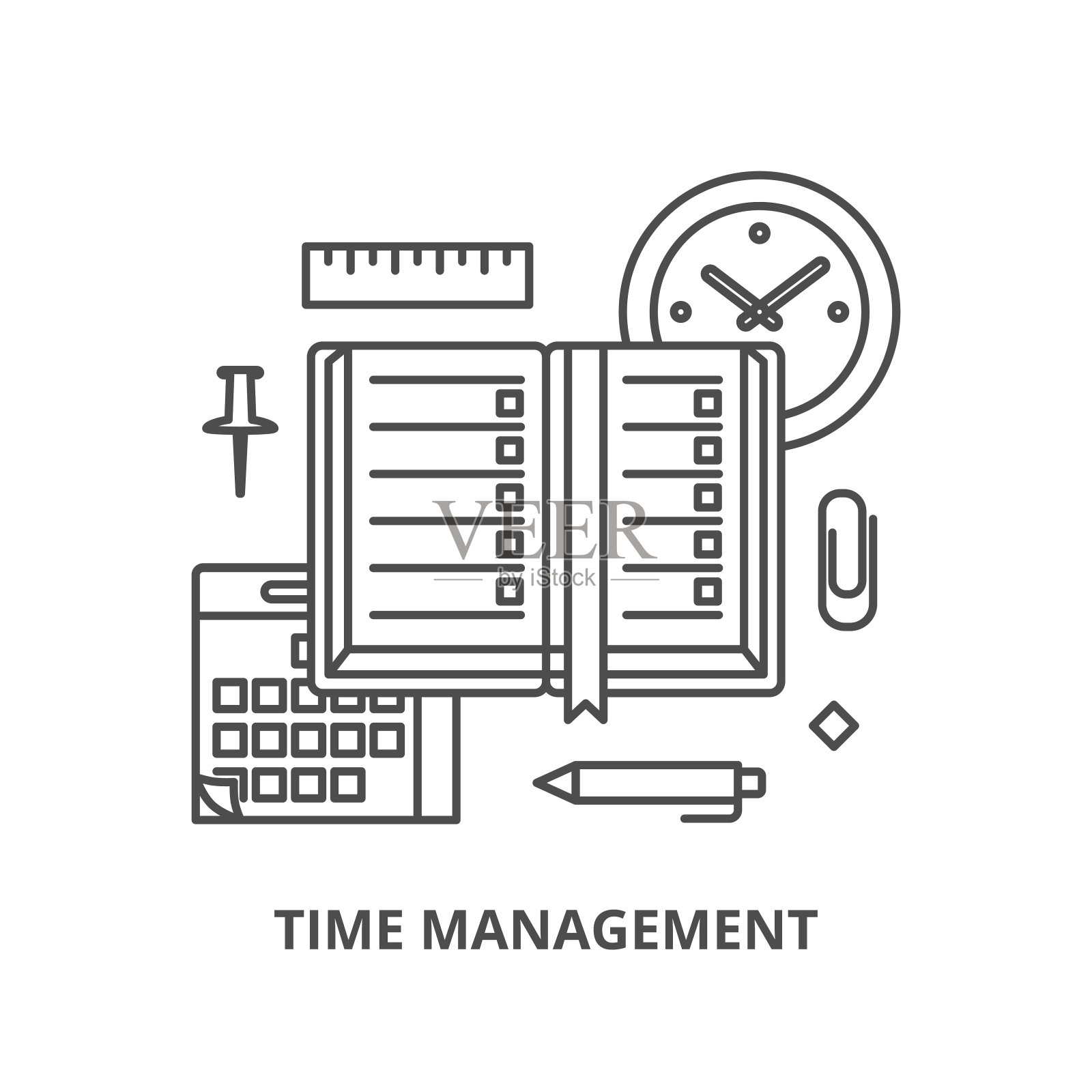 时间管理，规划轮廓图标集图标素材