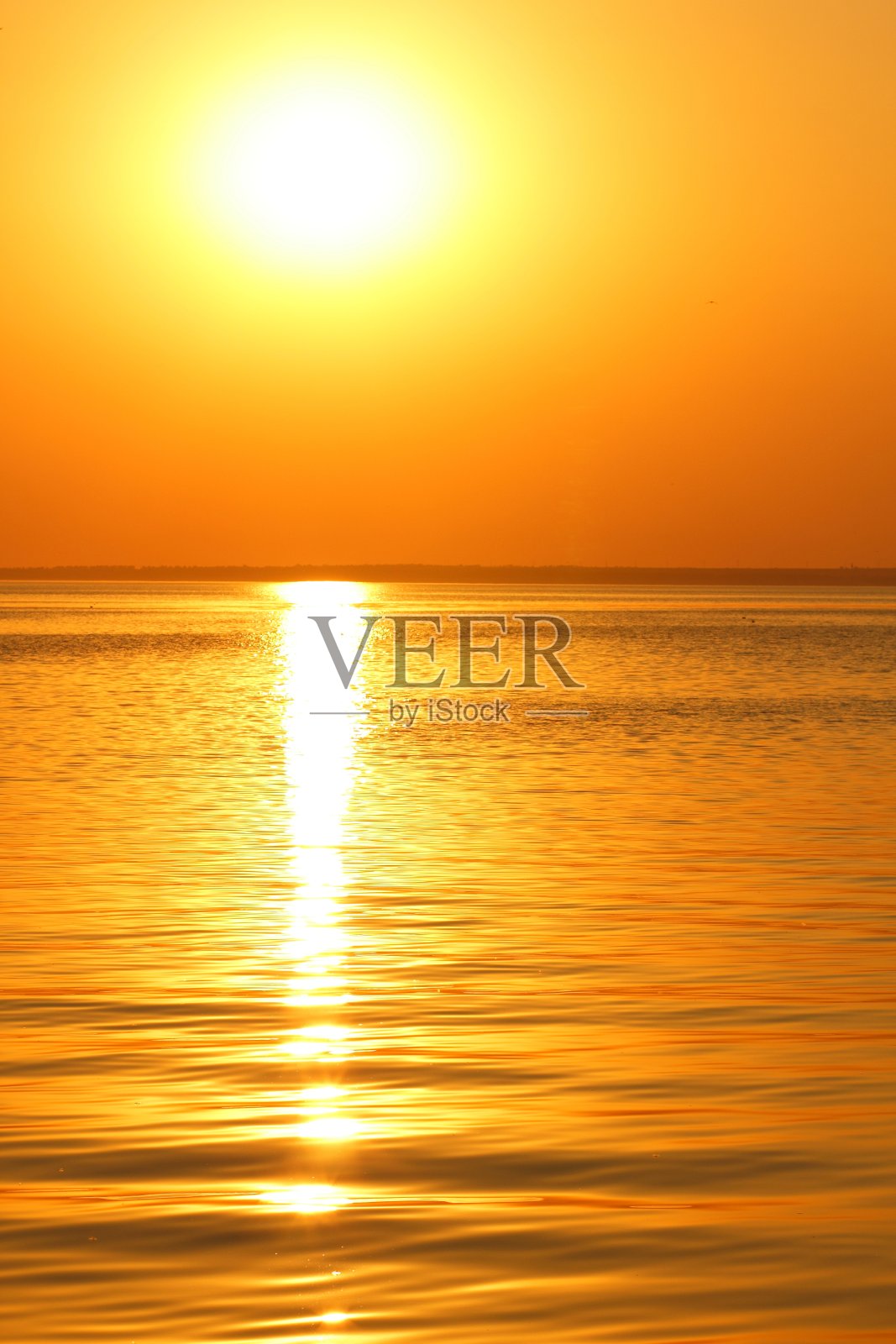 海面上橙色的太阳，美丽的日落，空间的复制，大太阳的景观，水面上血淋淋的地平线，光线，设计师的空白，橙色的图案照片摄影图片