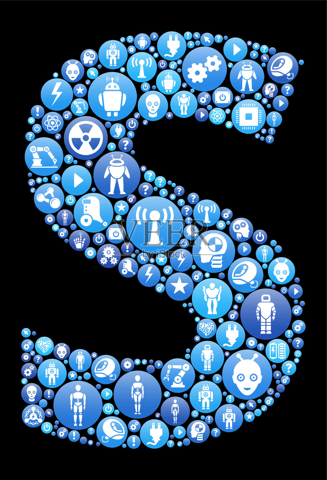 字母S机器人和机器人蓝色图标模式插画图片素材