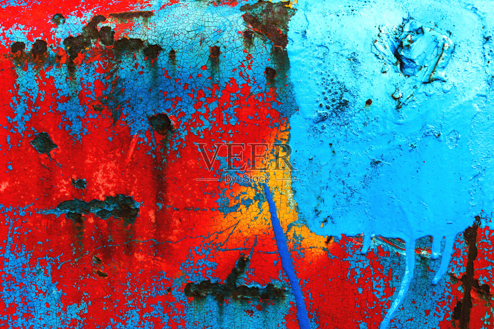 一种经过风化、生锈、涂漆的金属的抽象画照片摄影图片