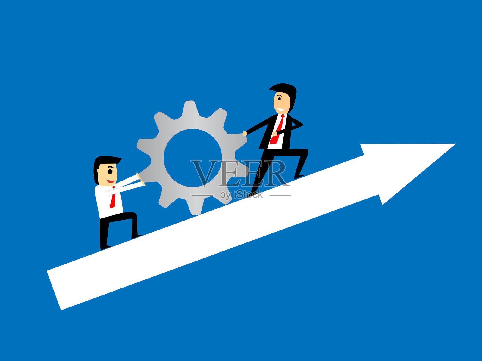 矢量的商业领袖帮助团队拉齿轮，商人推动齿轮，商业理念插画图片素材