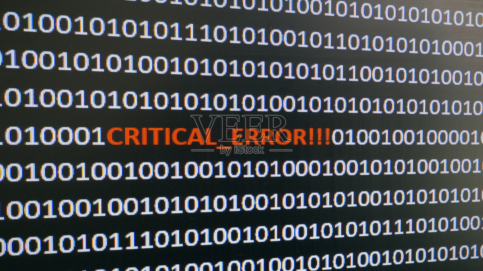 计算机屏幕截图与二进制代码和警告文本，概念为计算机，技术和在线安全。照片摄影图片