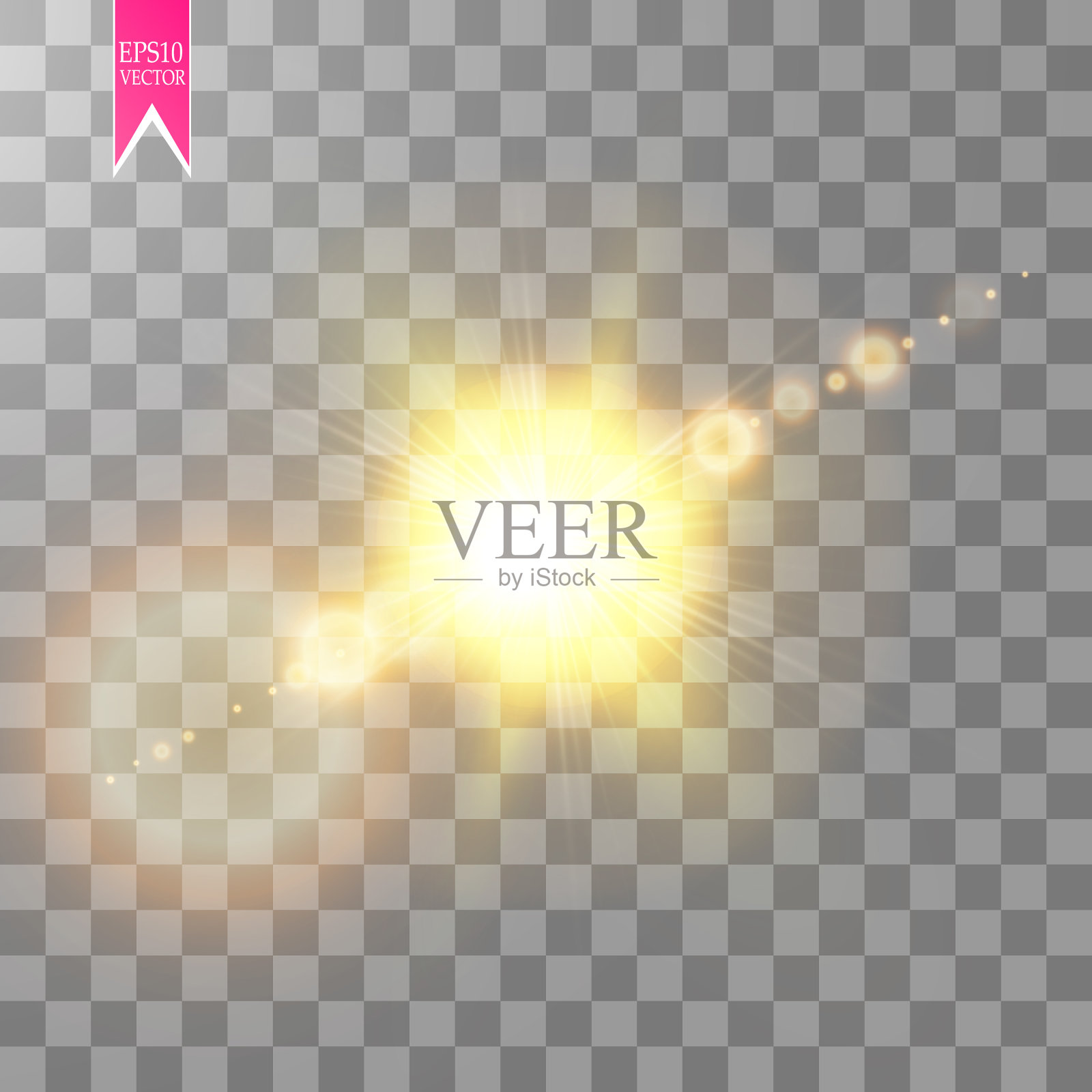 镜头光晕效果孤立的透明背景。金色辉光手电筒插图。向量的灯插画图片素材