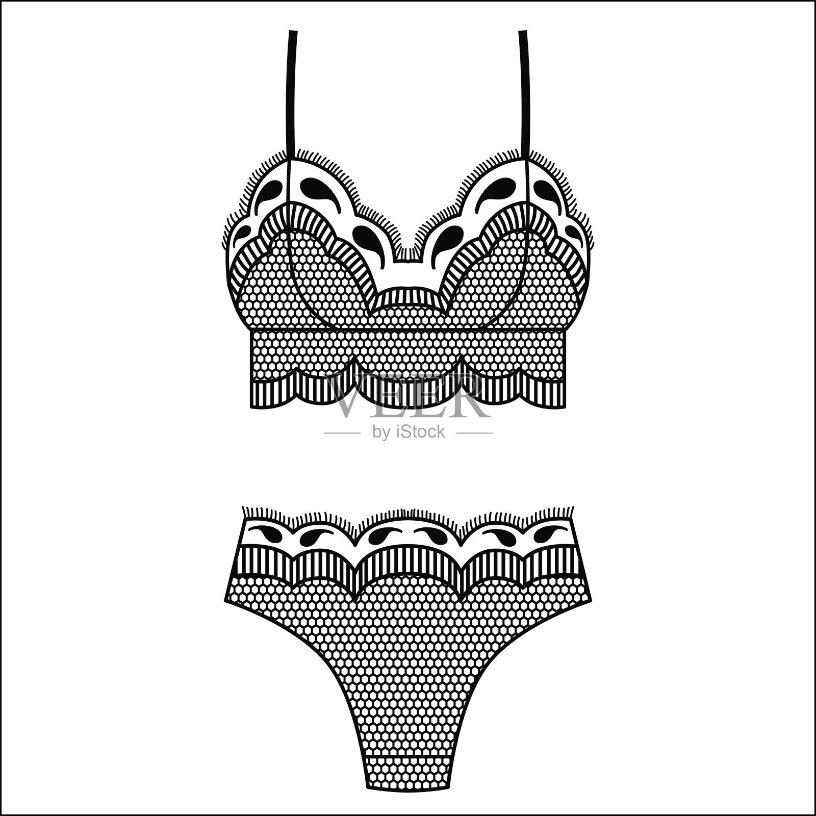 手绘内衣。内裤和胸罩套装。插画图片素材