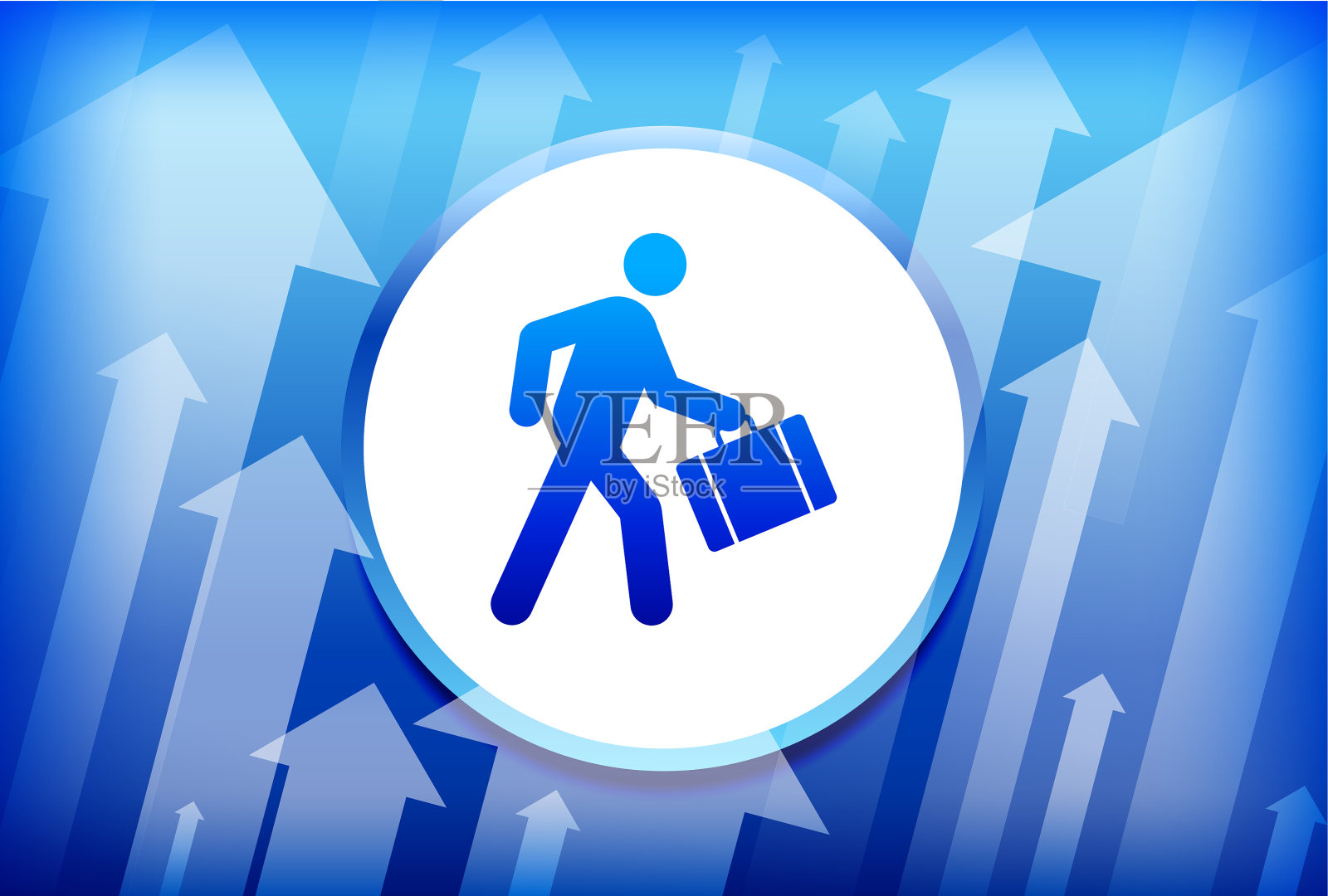 蓝色上升箭头背景下的商务旅行插画图片素材