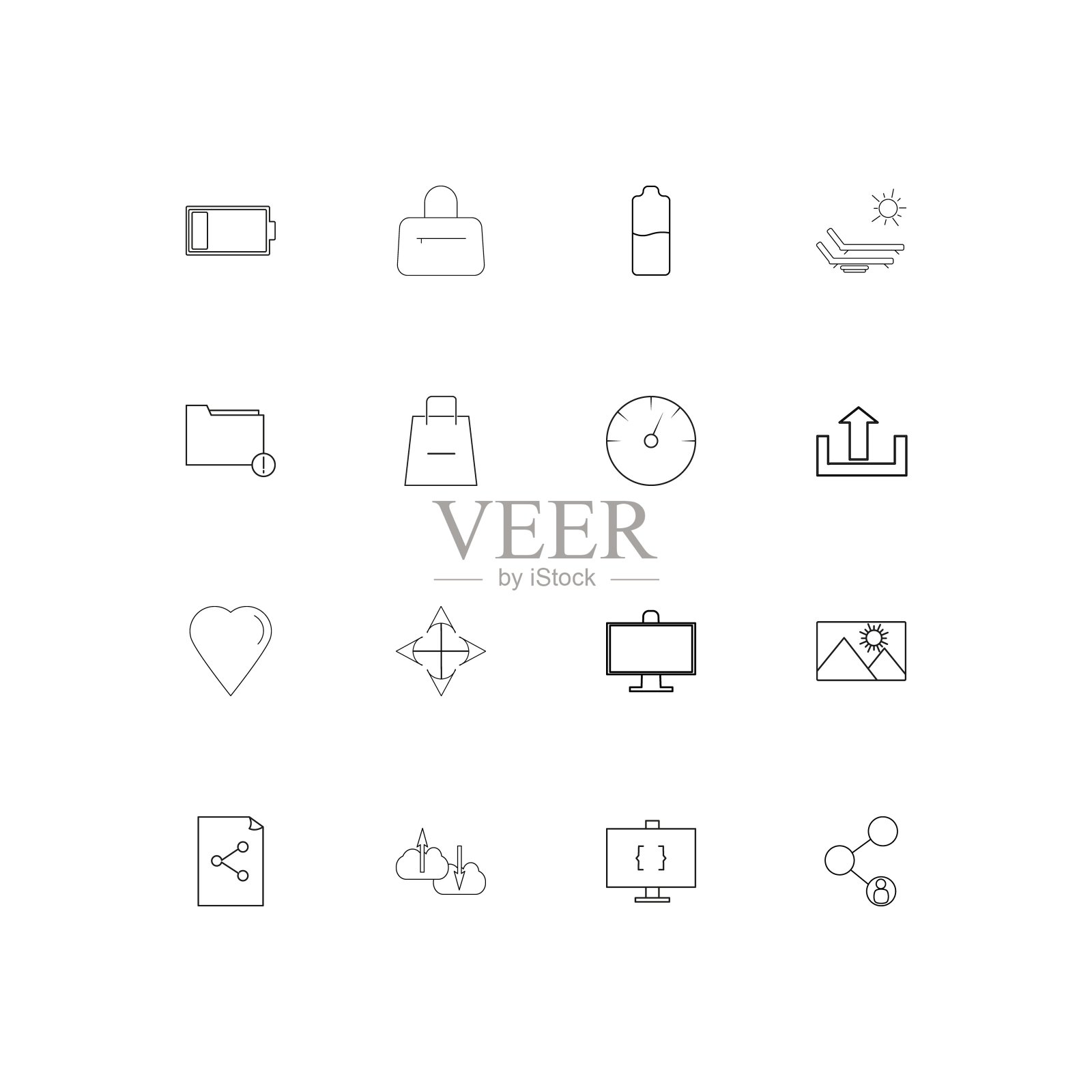 用户界面简单的线性图标设置。概述了矢量图标图标素材