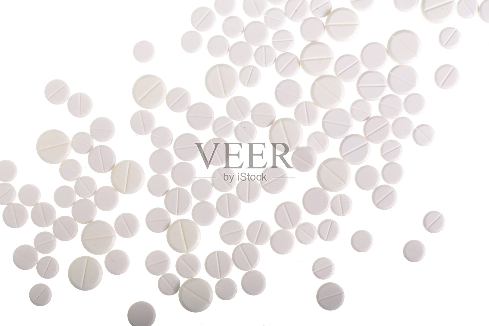 白色药丸胶囊孤立在白色背景上。前视图。平躺照片摄影图片