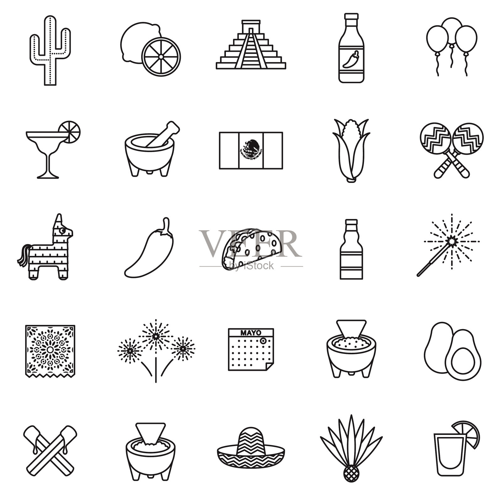 五月节细线图标设置插画图片素材