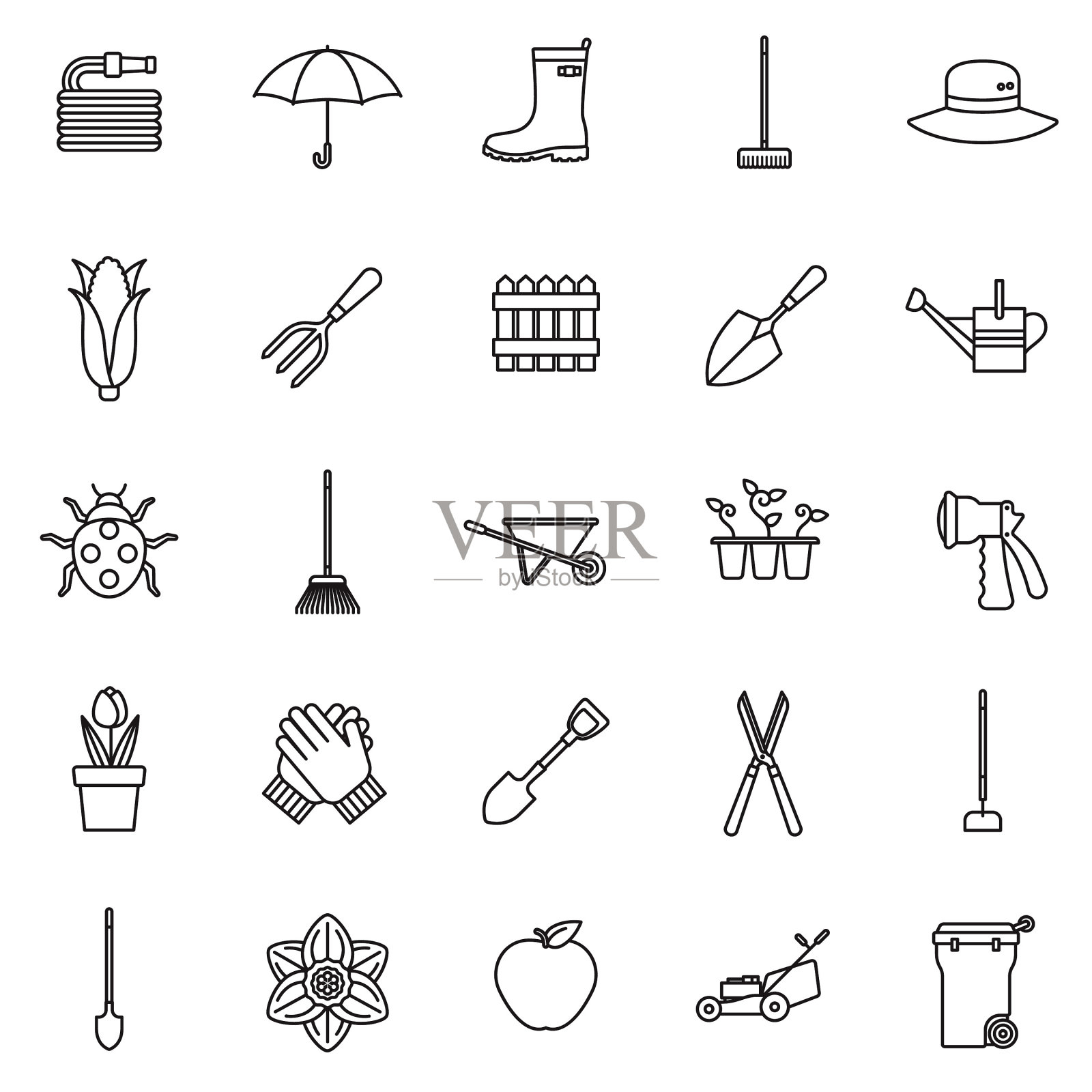 园艺细线图标设置插画图片素材