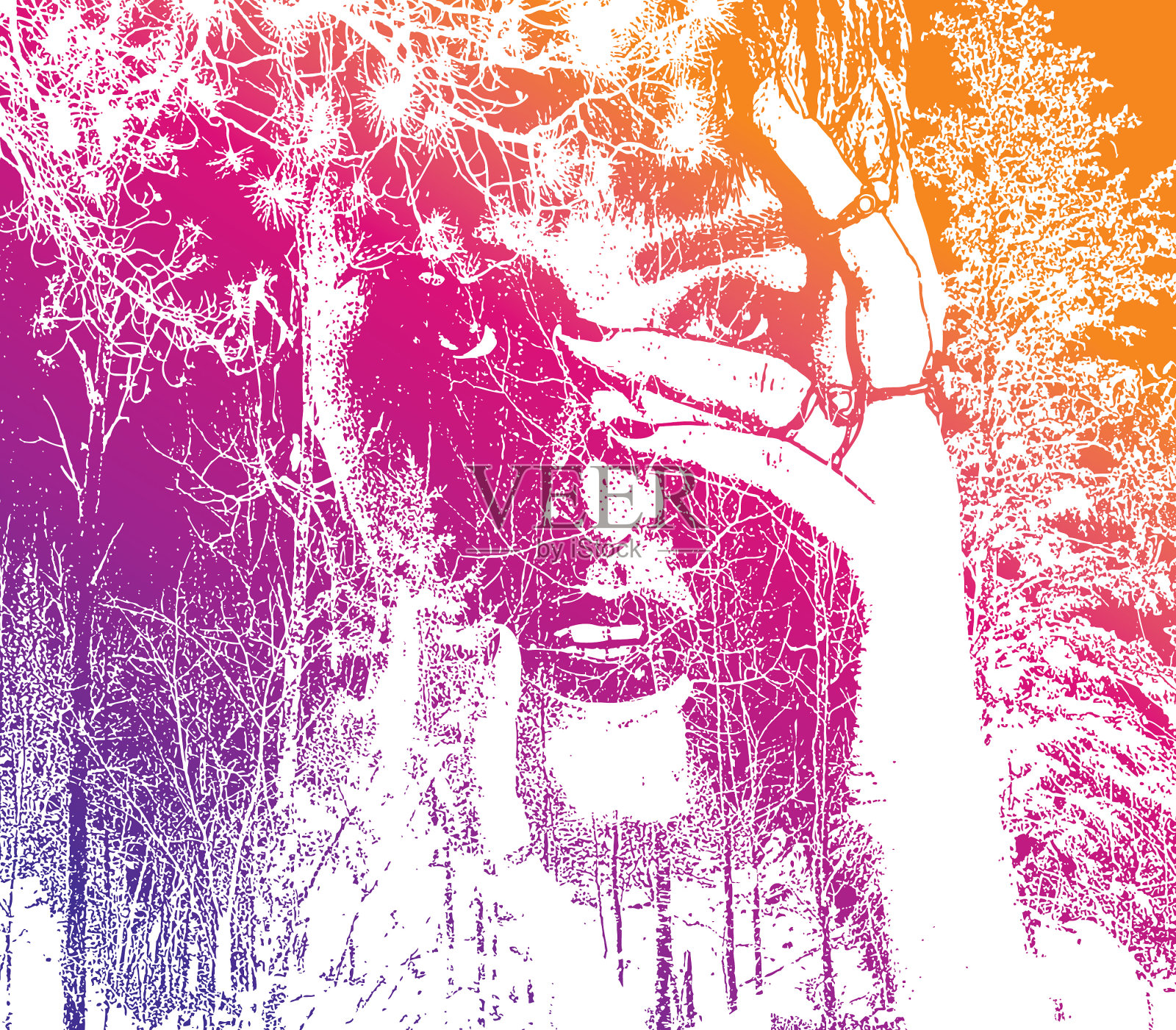 多次暴露女人变成自然插画图片素材