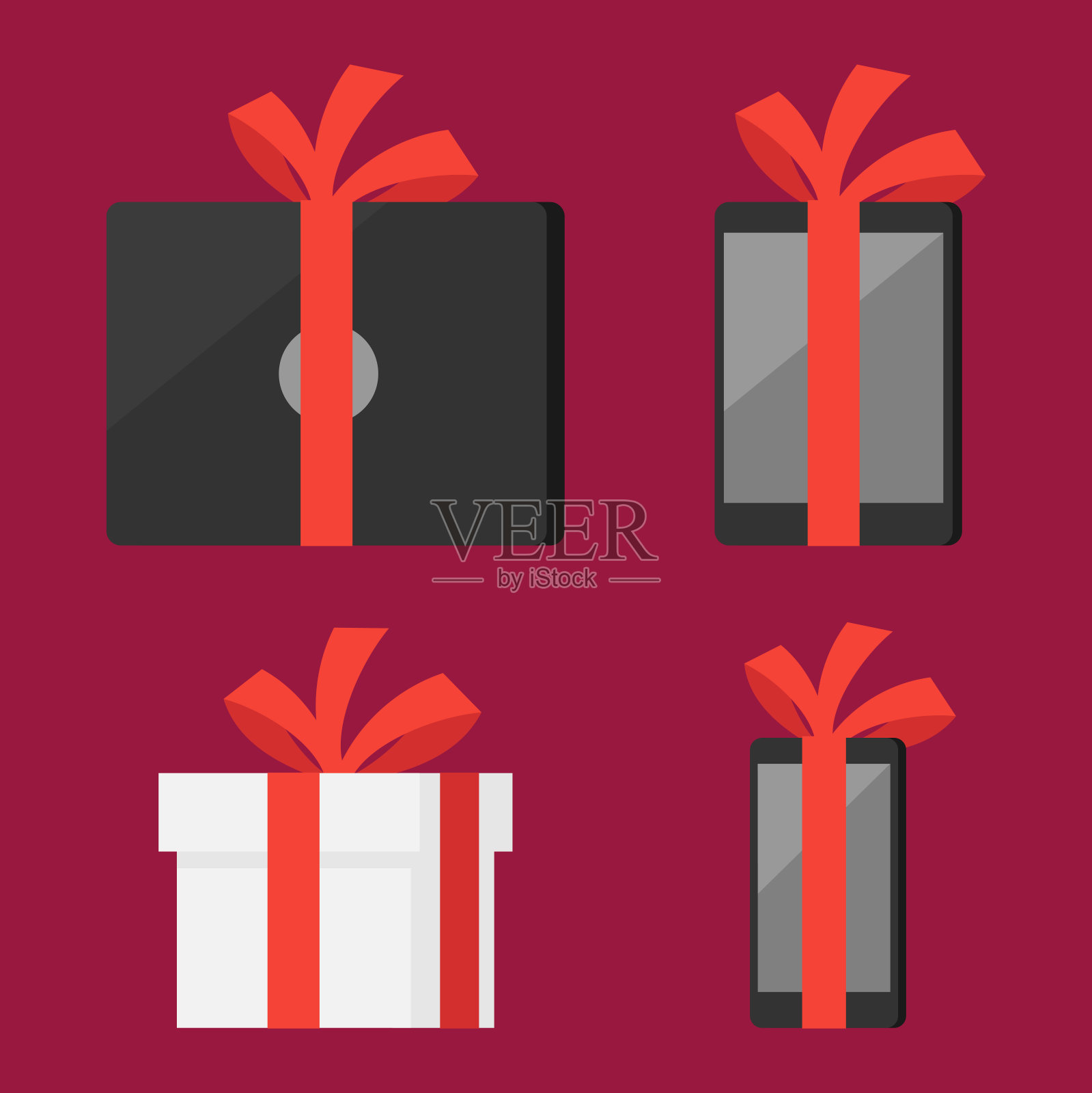 套装礼品笔记本电脑平板电脑智能手机盒插画图片素材