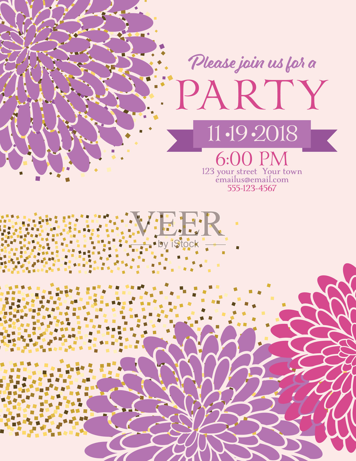 菊花派对邀请与闪光装饰设计模板素材