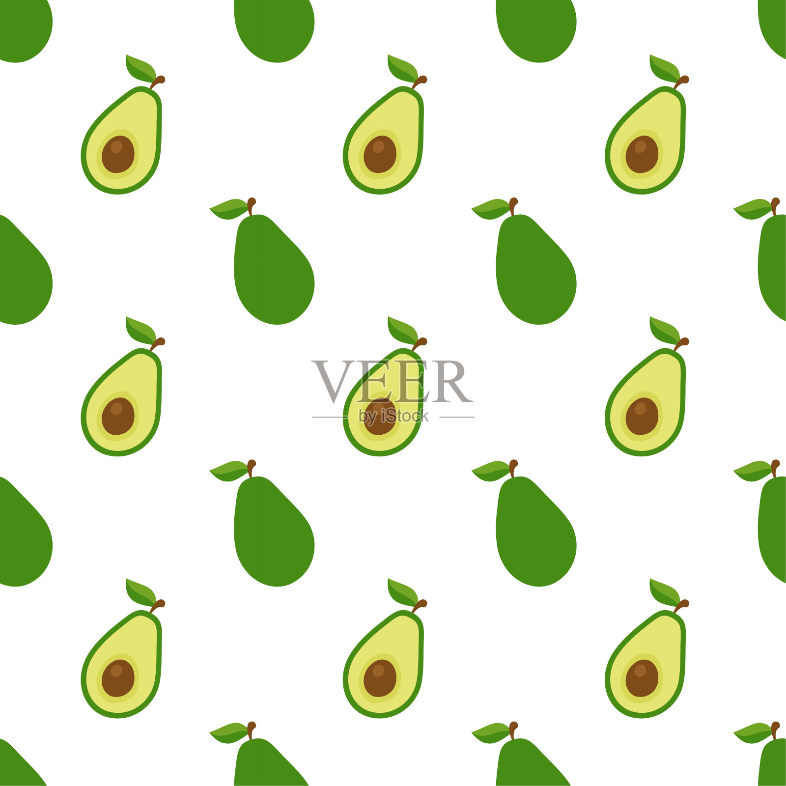 平滑的牛油果孤立在白色背景上，水果图案纹理织物，简约风格的壁纸，原料新鲜的水果，矢量插画图片素材