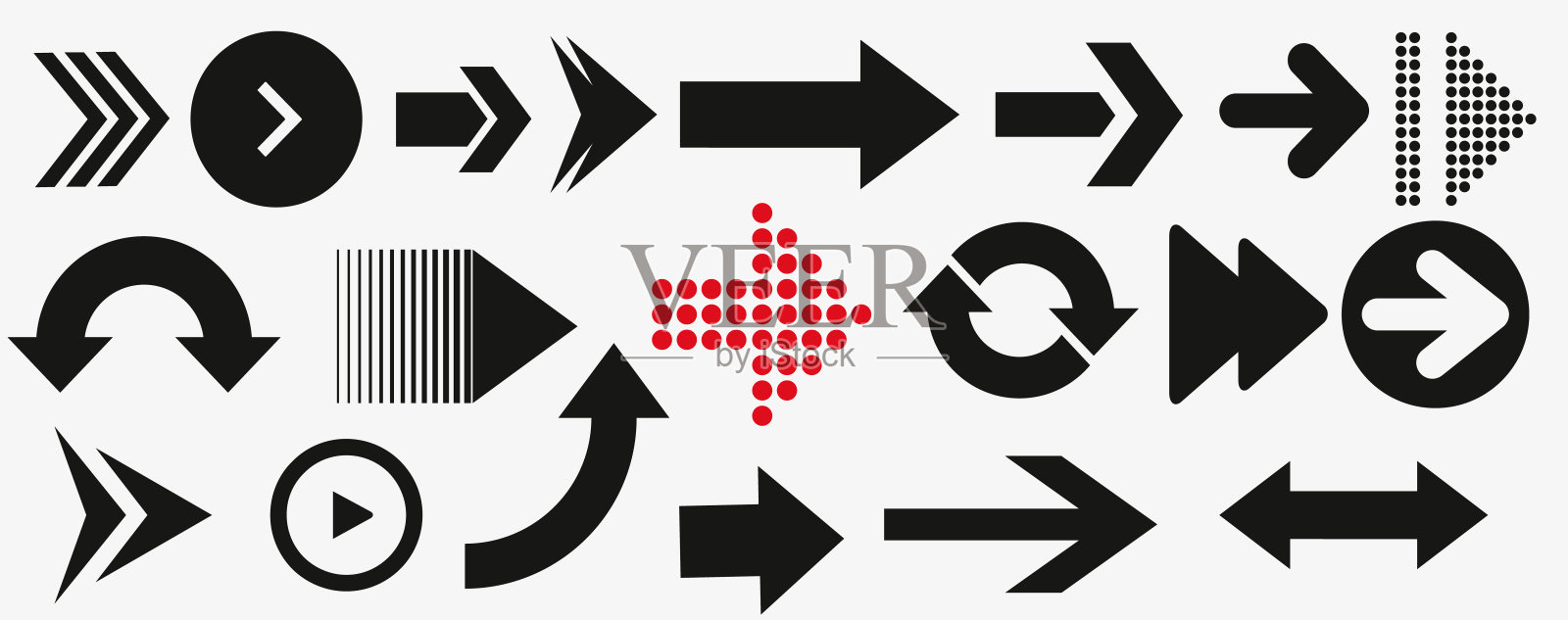 箭头向量集合黑色。不同的黑色箭头图标，向量集。商业信息图的抽象元素设计元素图片