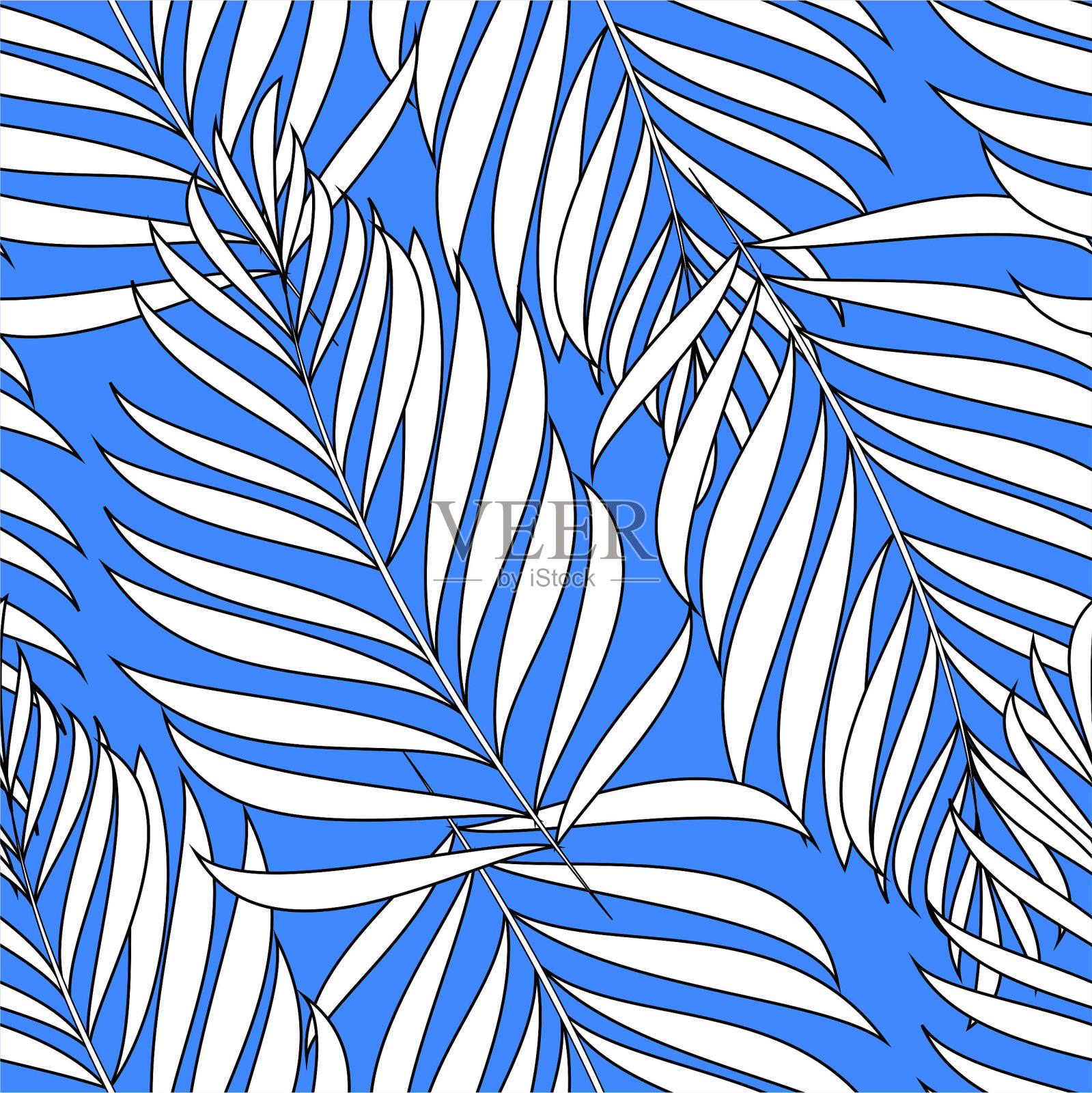 热带棕榈叶，丛林。矢量花图案背景。插画图片素材