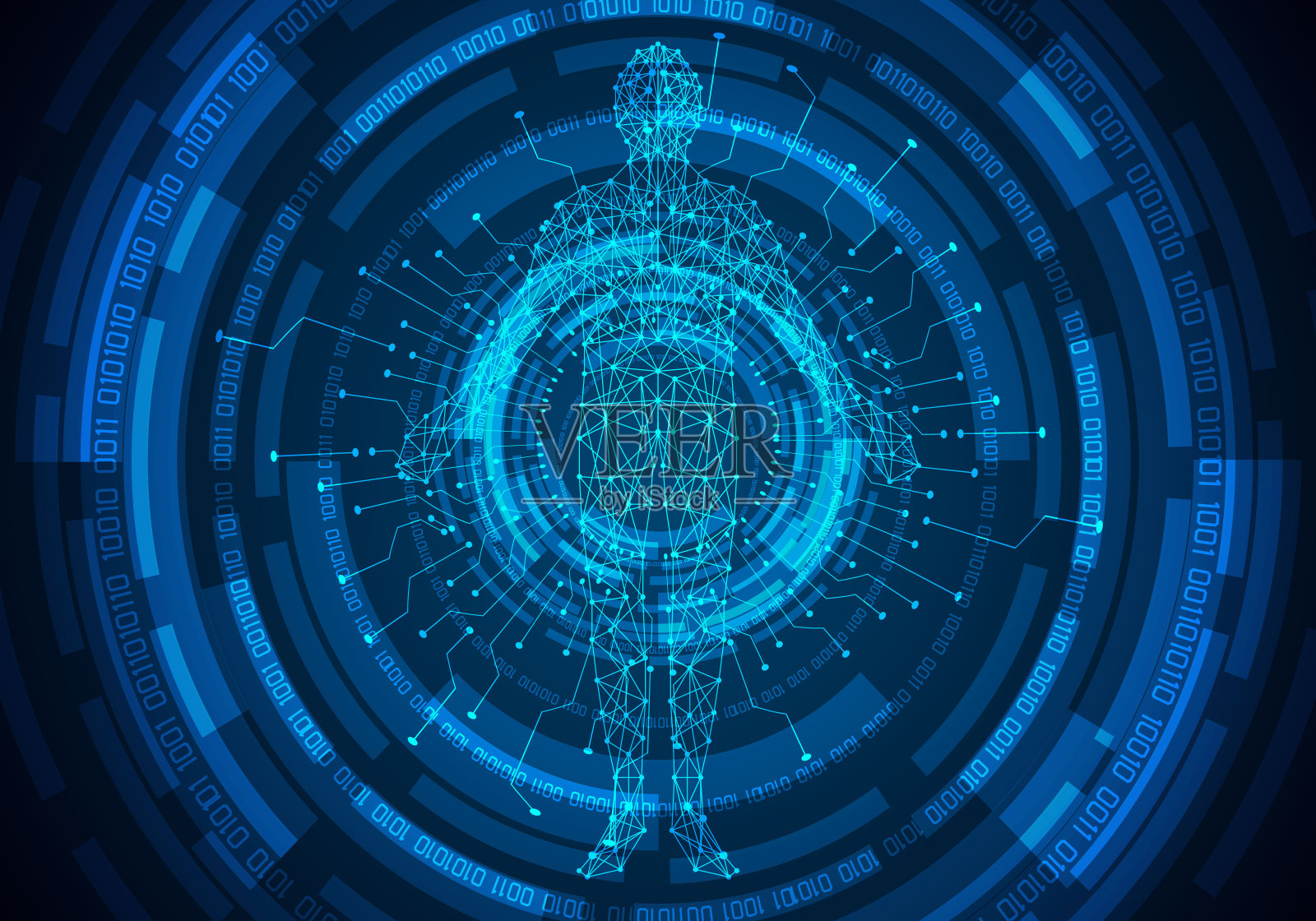 摘要技术概念人体数字保健和圆链数字二进制未来设计在高科技背景下插画图片素材