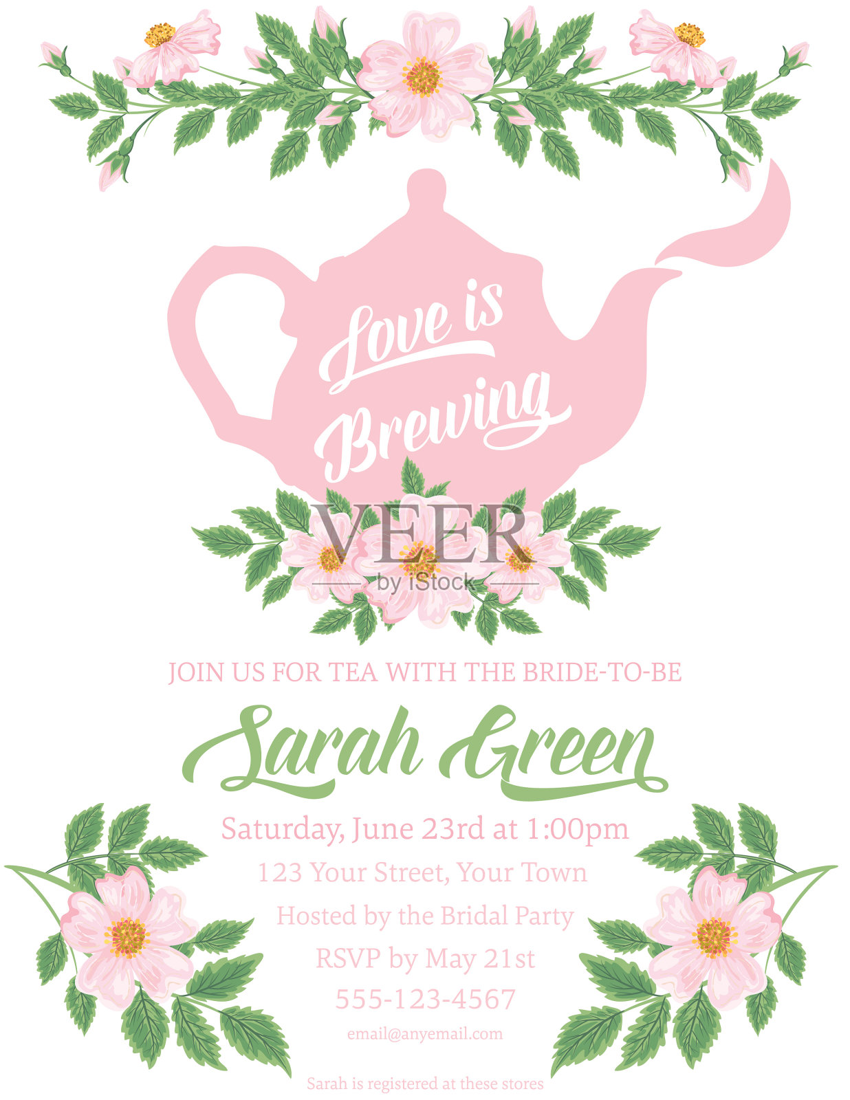 花园派对茶新娘淋浴邀请模板设计模板素材