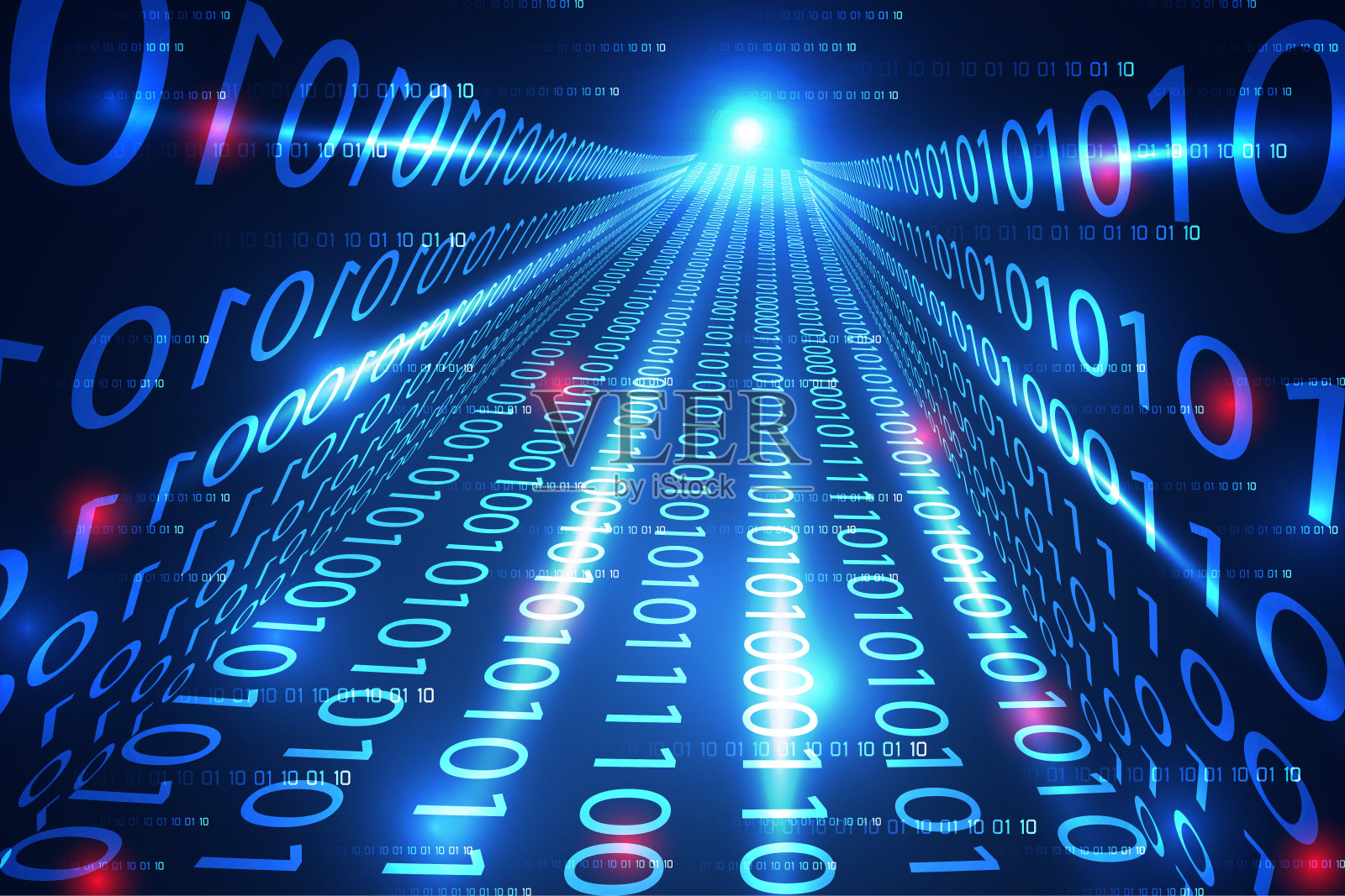 抽象的技术概念二进制桥到未来的高科技浅蓝色背景，道路的未来数字世界和光从目的地是像一个技术突破。插画图片素材