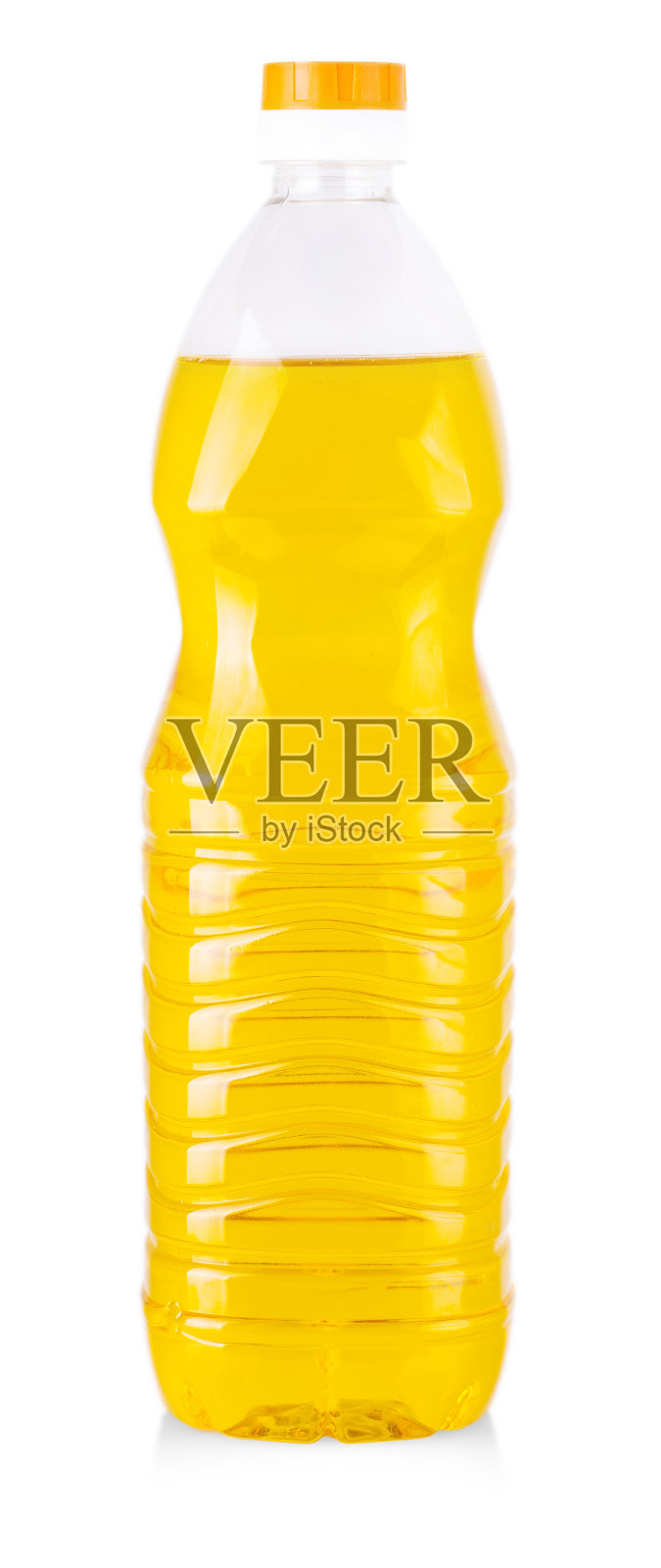 瓶中的向日葵油孤立在白色的背景。照片摄影图片