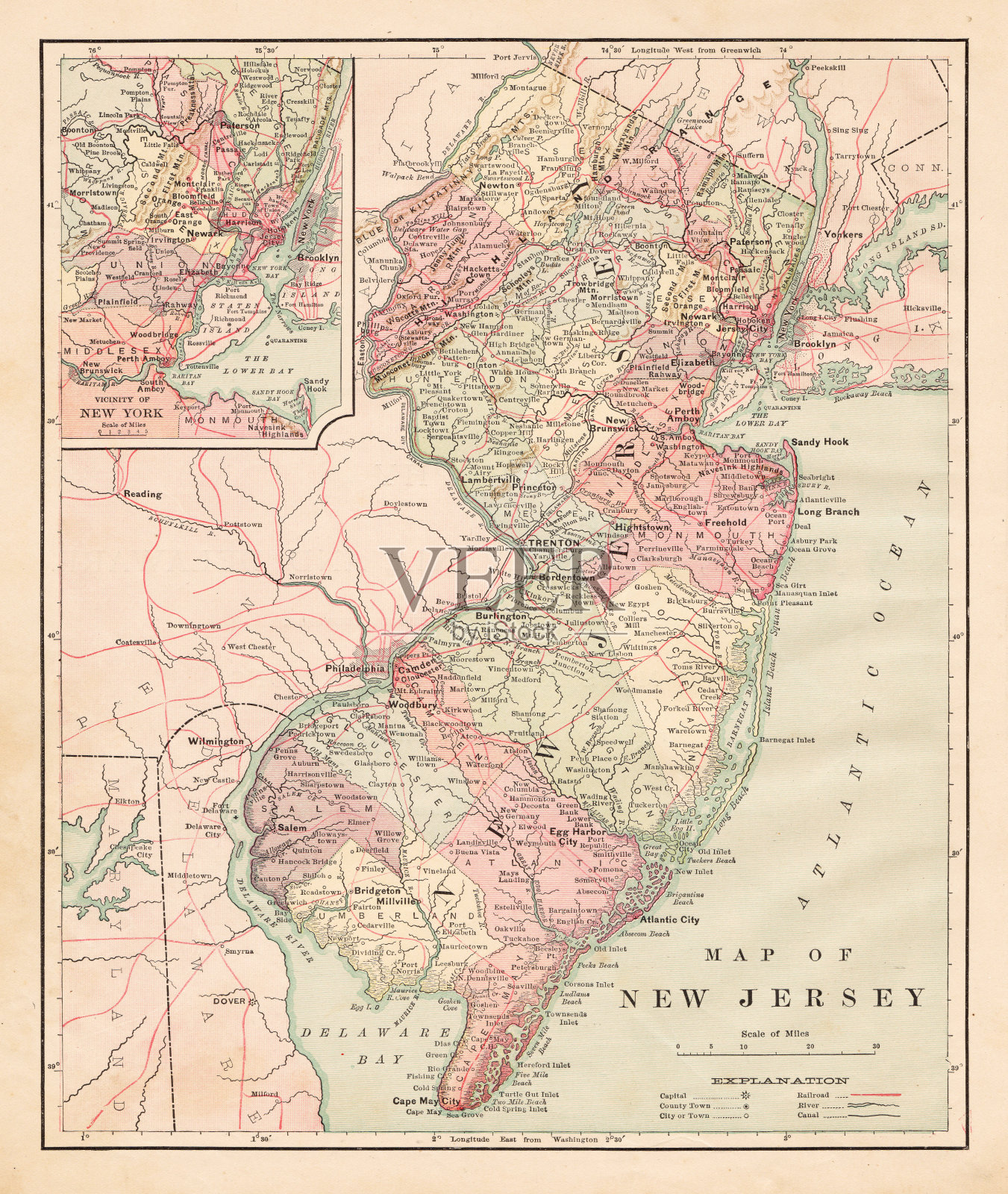 新泽西地图1881年插画图片素材