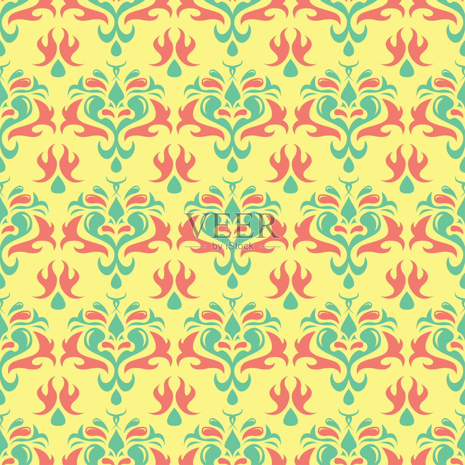 无缝背景与花卉图案。明亮的黄色，粉红色和蓝色背景插画图片素材