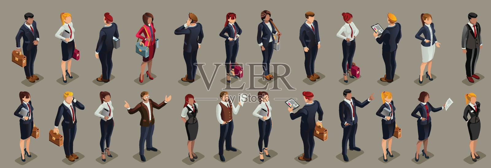 商人给人们画等距图插画图片素材