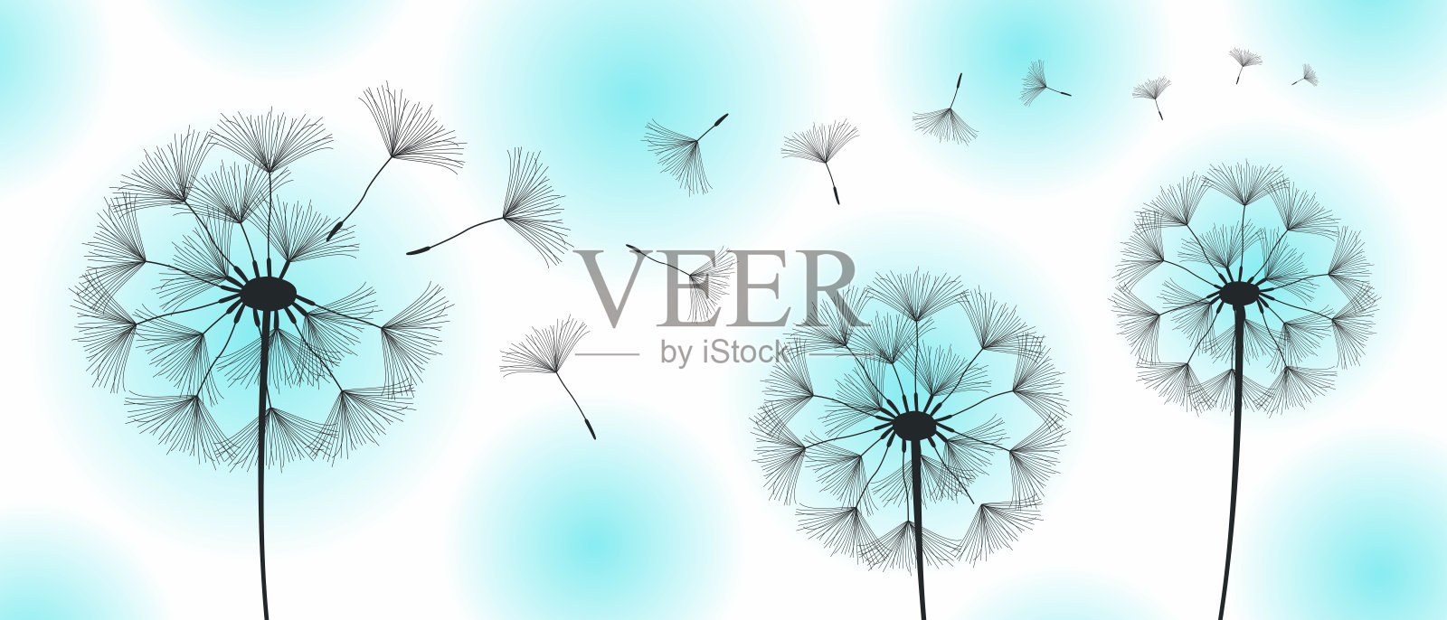 三个蒲公英在风中飘扬插画图片素材