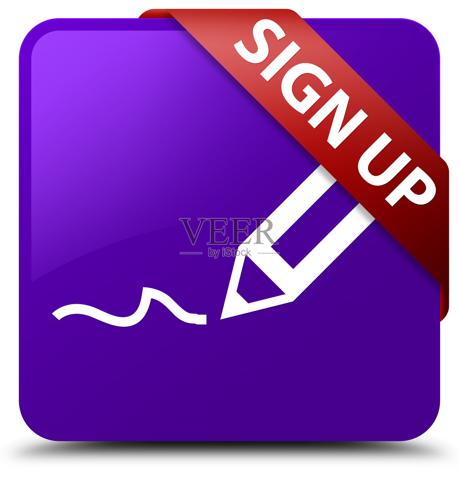 在角落报名紫色方形纽扣红色丝带插画图片素材