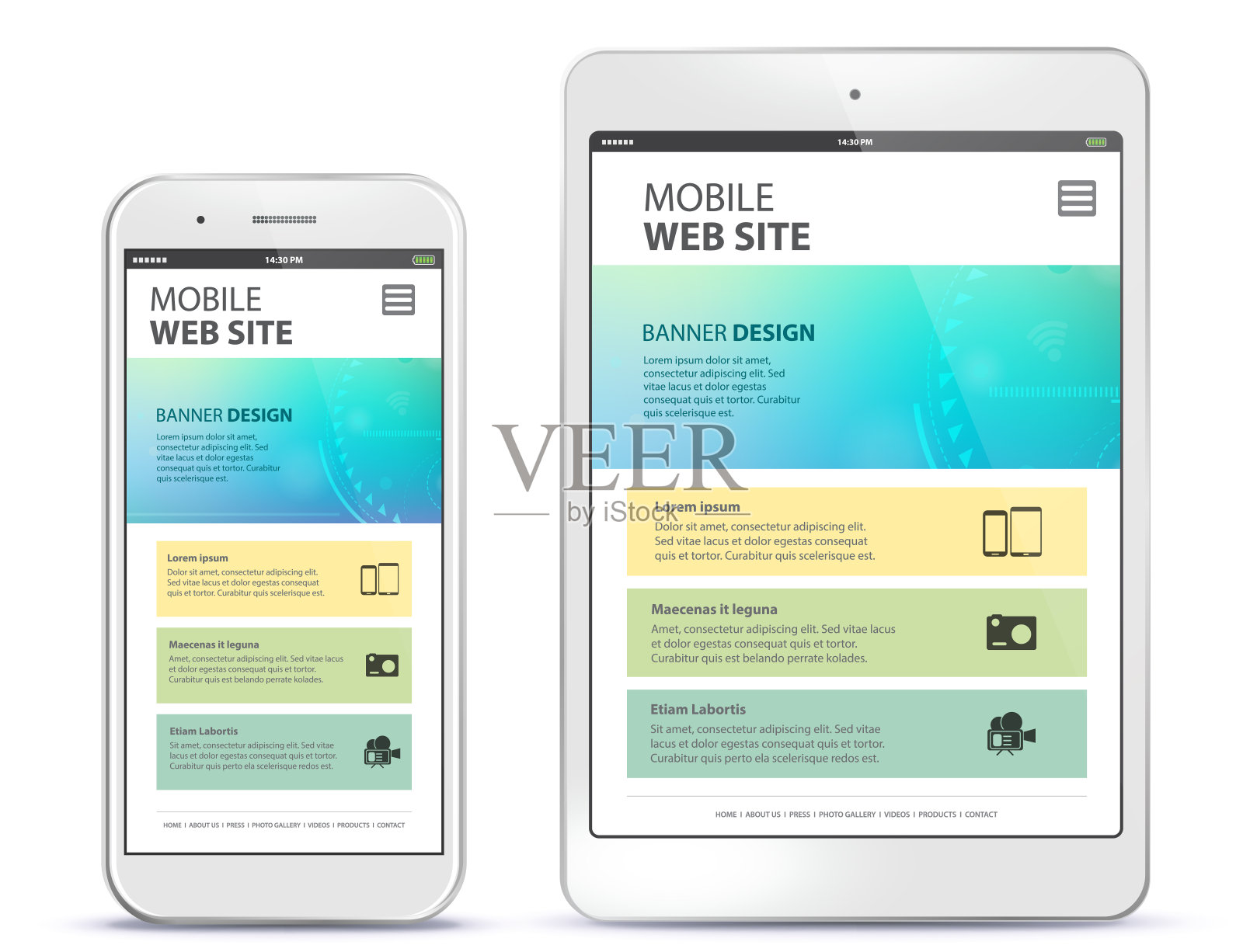 基于手机和平板电脑屏幕的手机网站设计插画图片素材